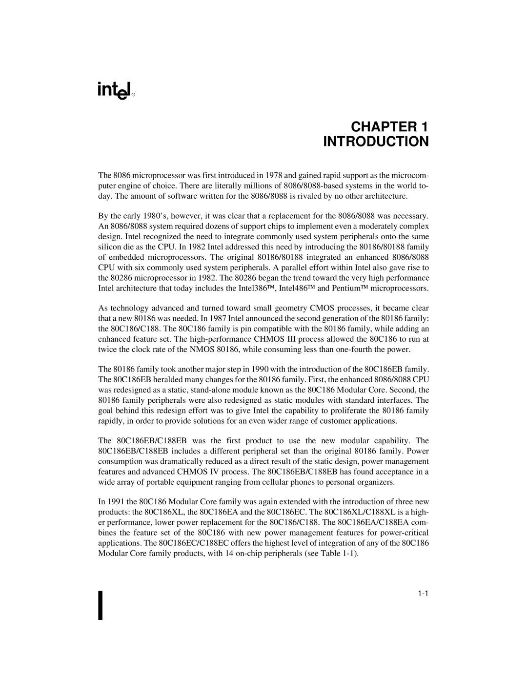 Intel 80C188XL, 80C186XL user manual Chapter Introduction 