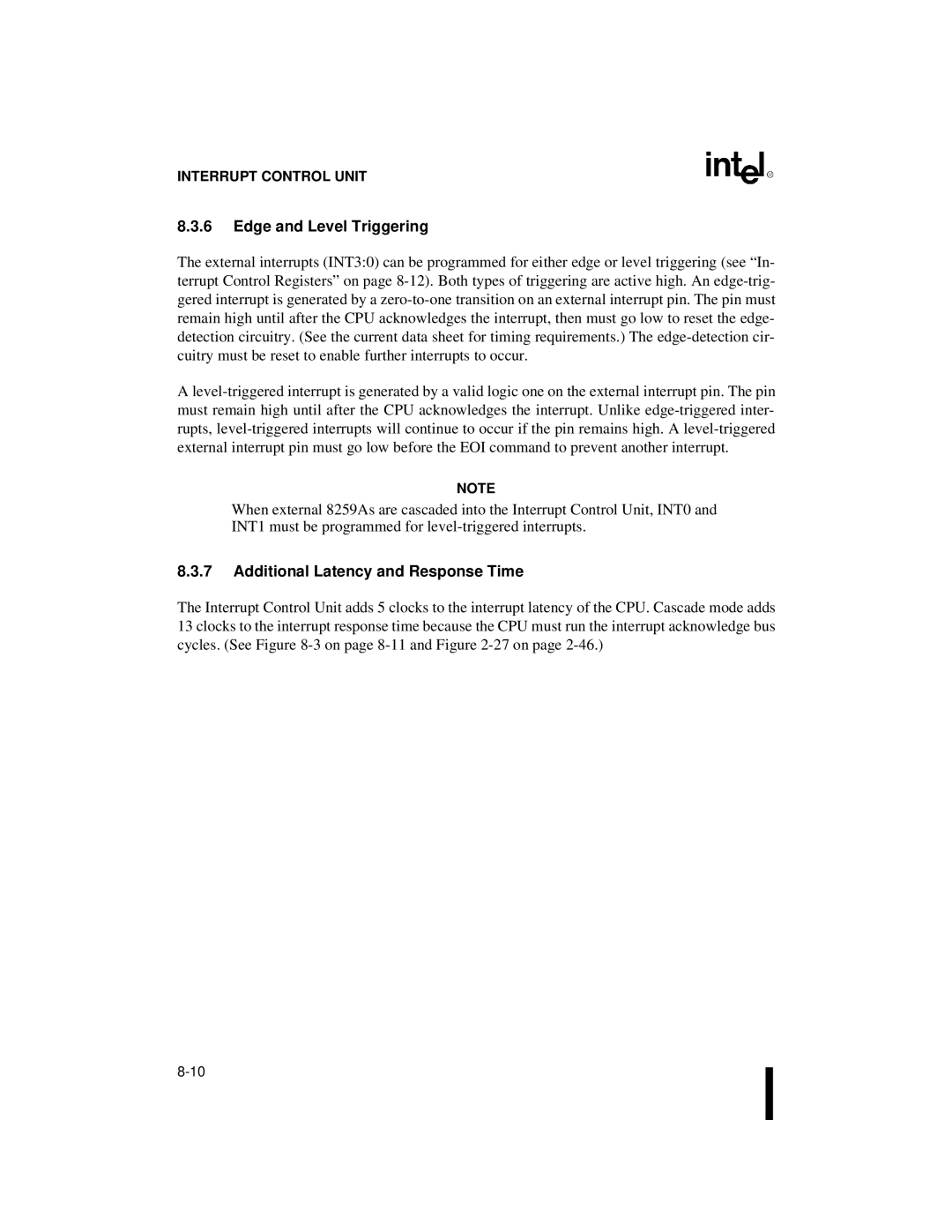 Intel 80C186XL, 80C188XL user manual Edge and Level Triggering, Additional Latency and Response Time 