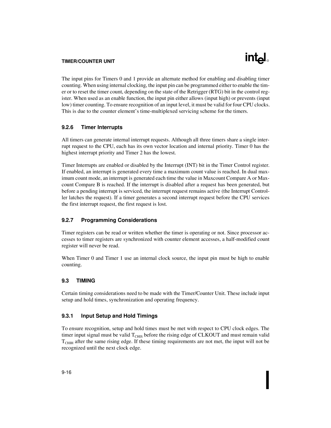 Intel 80C186XL, 80C188XL user manual Timer Interrupts, Input Setup and Hold Timings 