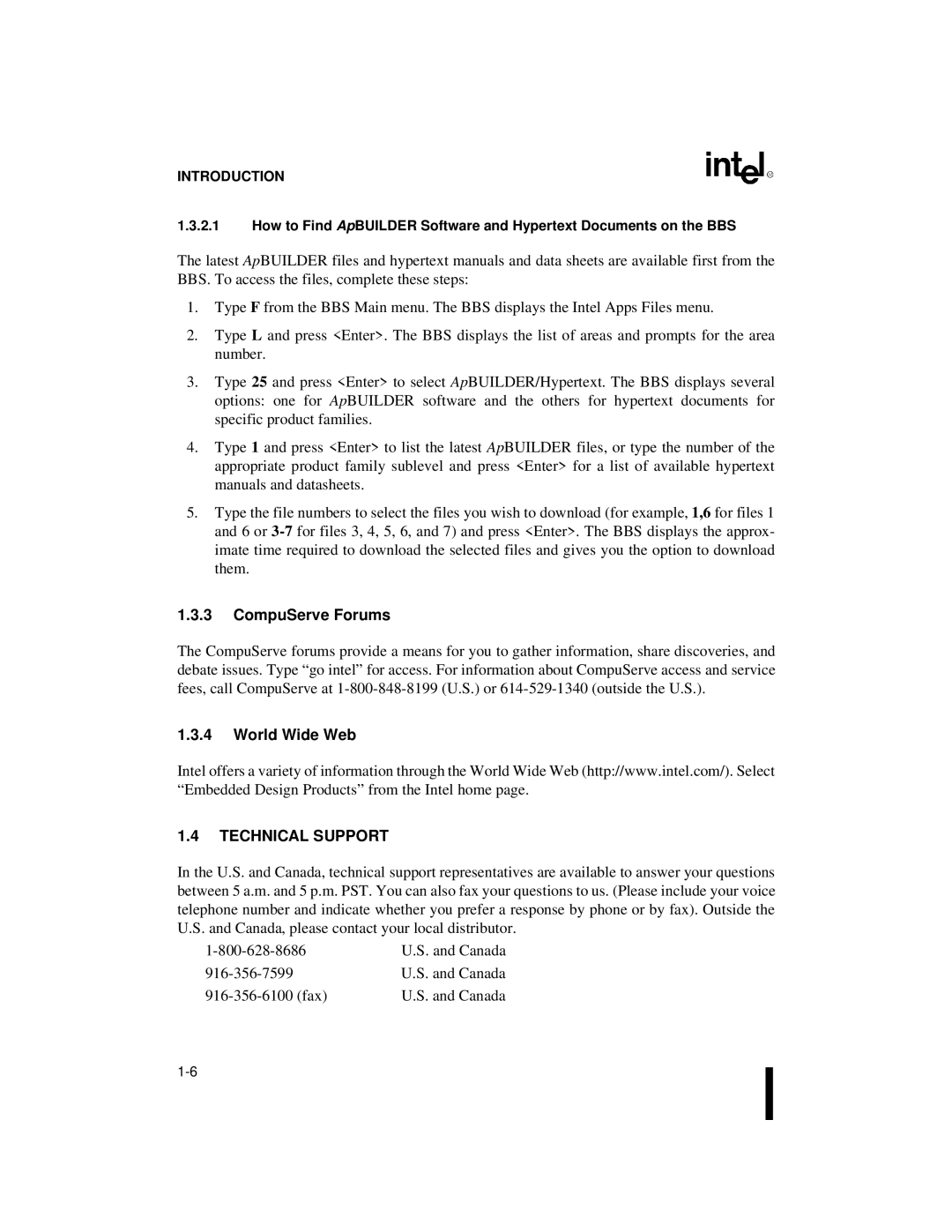 Intel 80C186XL, 80C188XL user manual CompuServe Forums, World Wide Web, Technical Support 