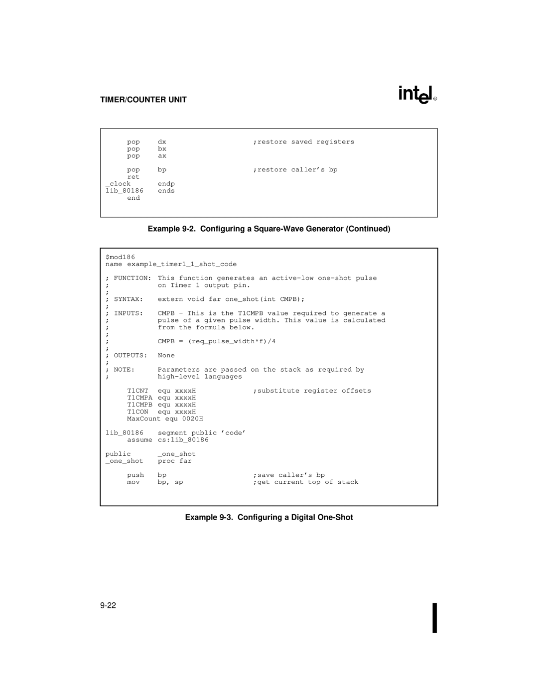 Intel 80C186XL, 80C188XL user manual Example 9-3. Configuring a Digital One-Shot 