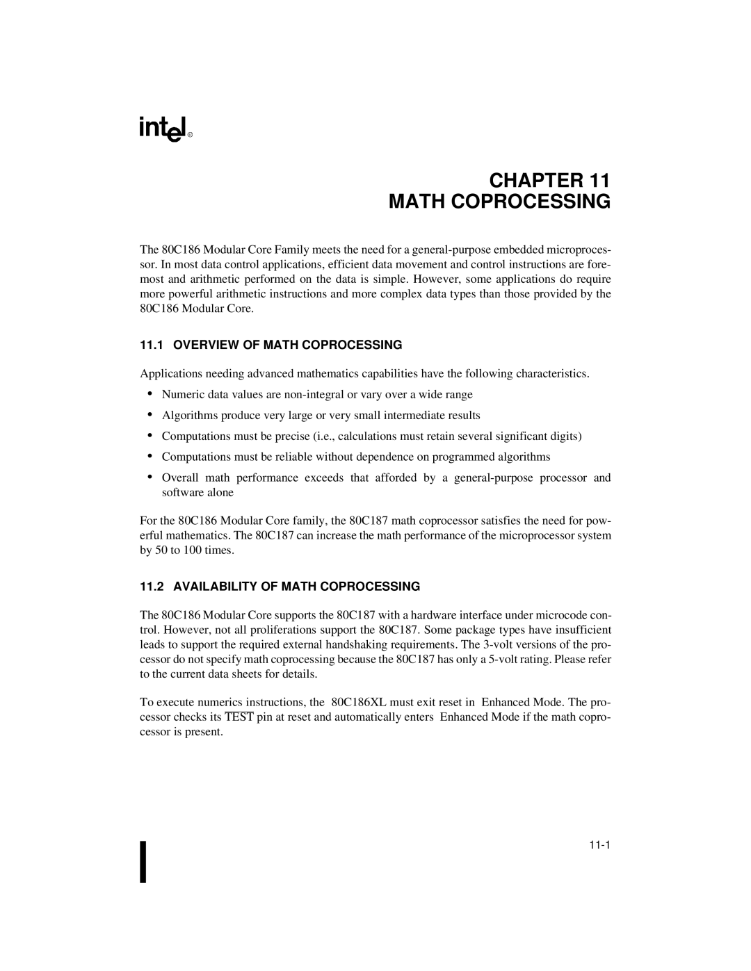 Intel 80C188XL, 80C186XL user manual Overview of Math Coprocessing, Availability of Math Coprocessing 