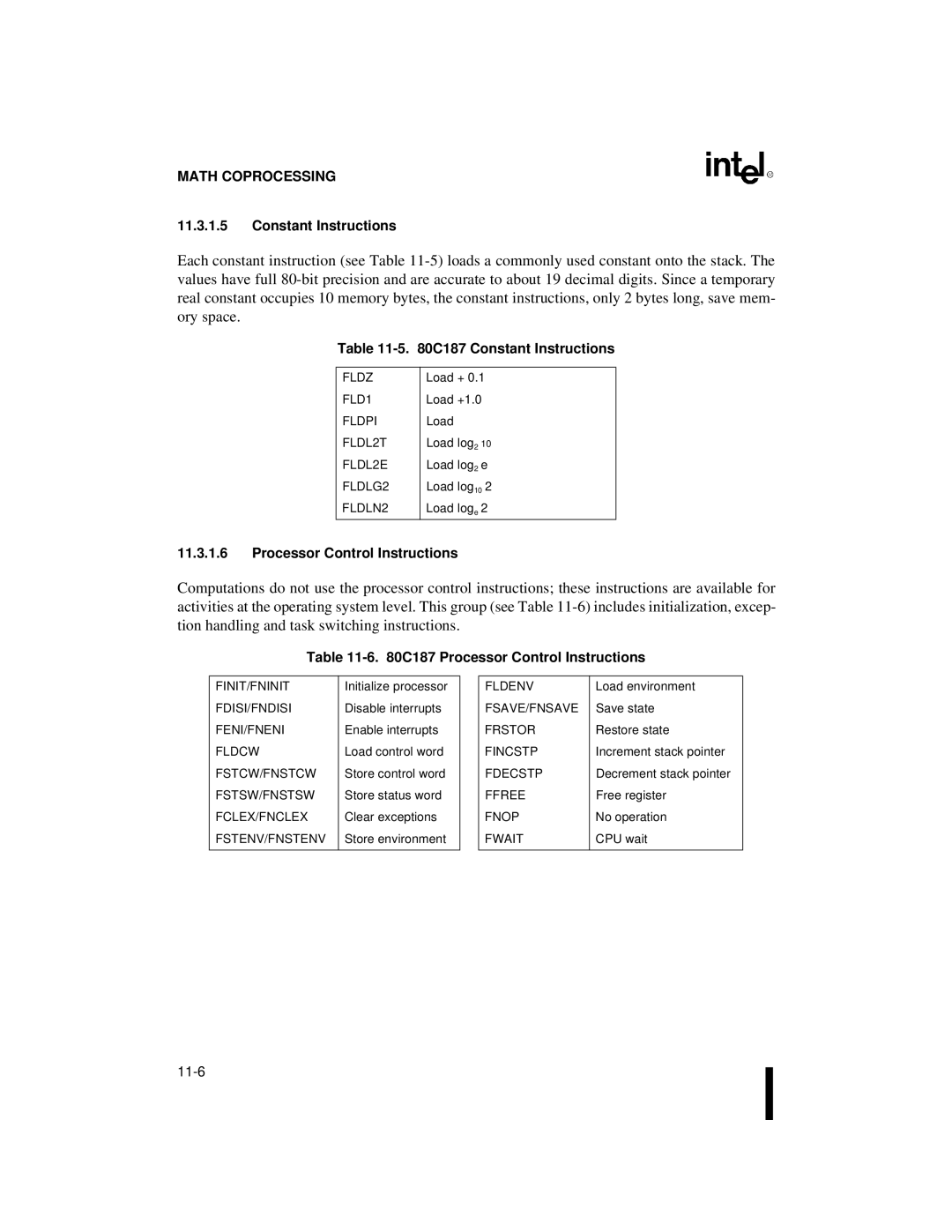 Intel 80C186XL, 80C188XL user manual C187 Constant Instructions, C187 Processor Control Instructions 