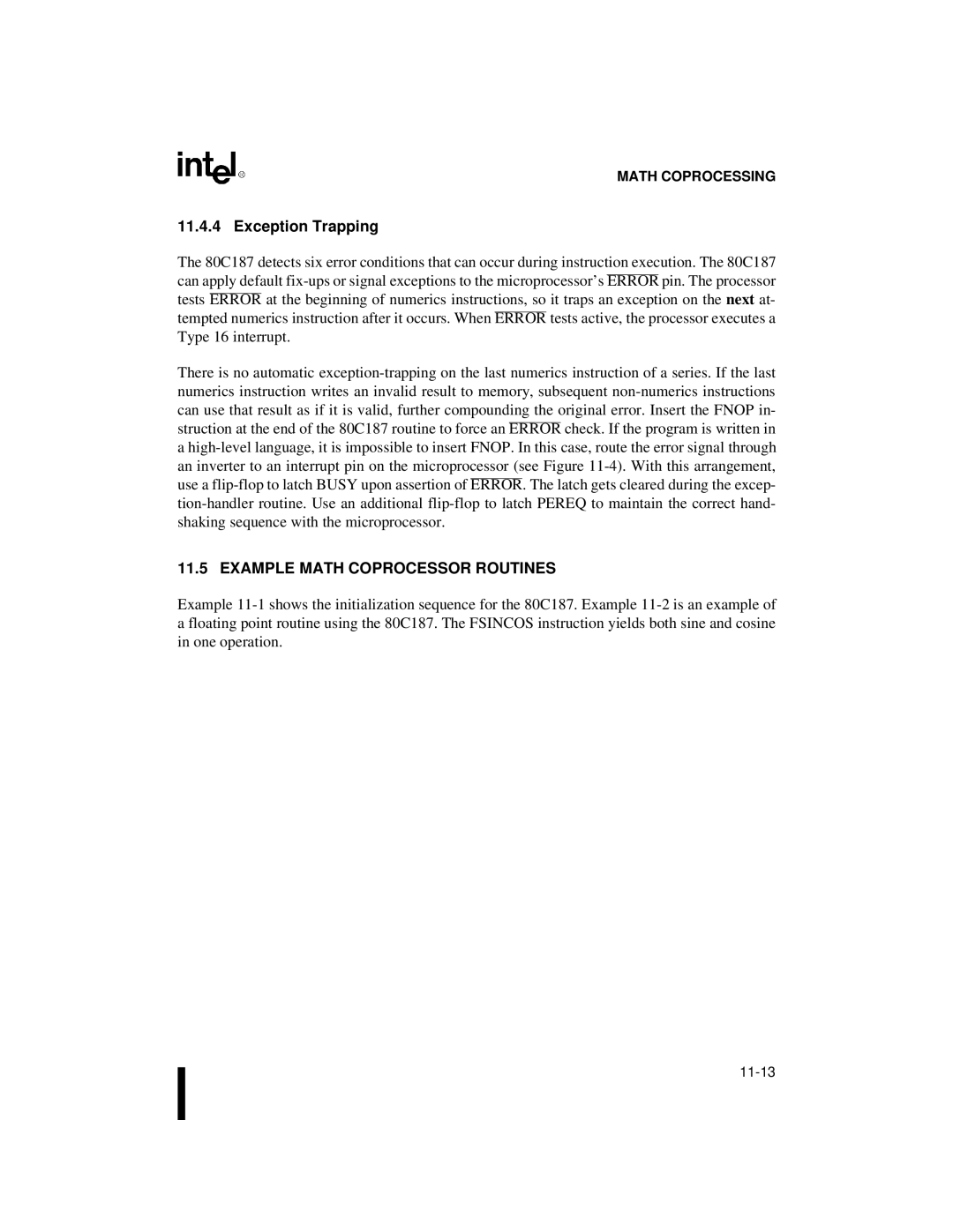 Intel 80C188XL, 80C186XL user manual Exception Trapping, Example Math Coprocessor Routines 