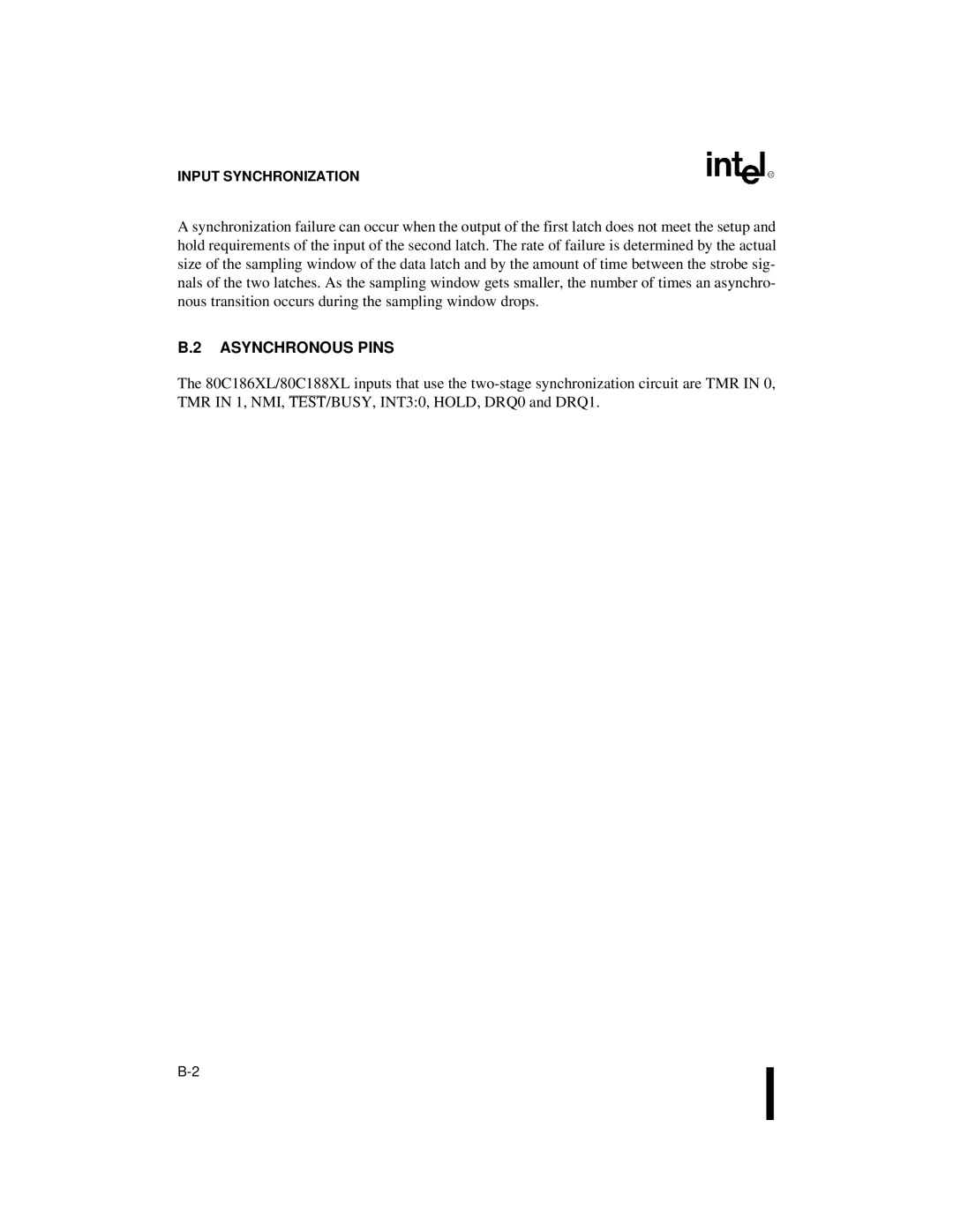 Intel 80C186XL, 80C188XL user manual Asynchronous Pins 