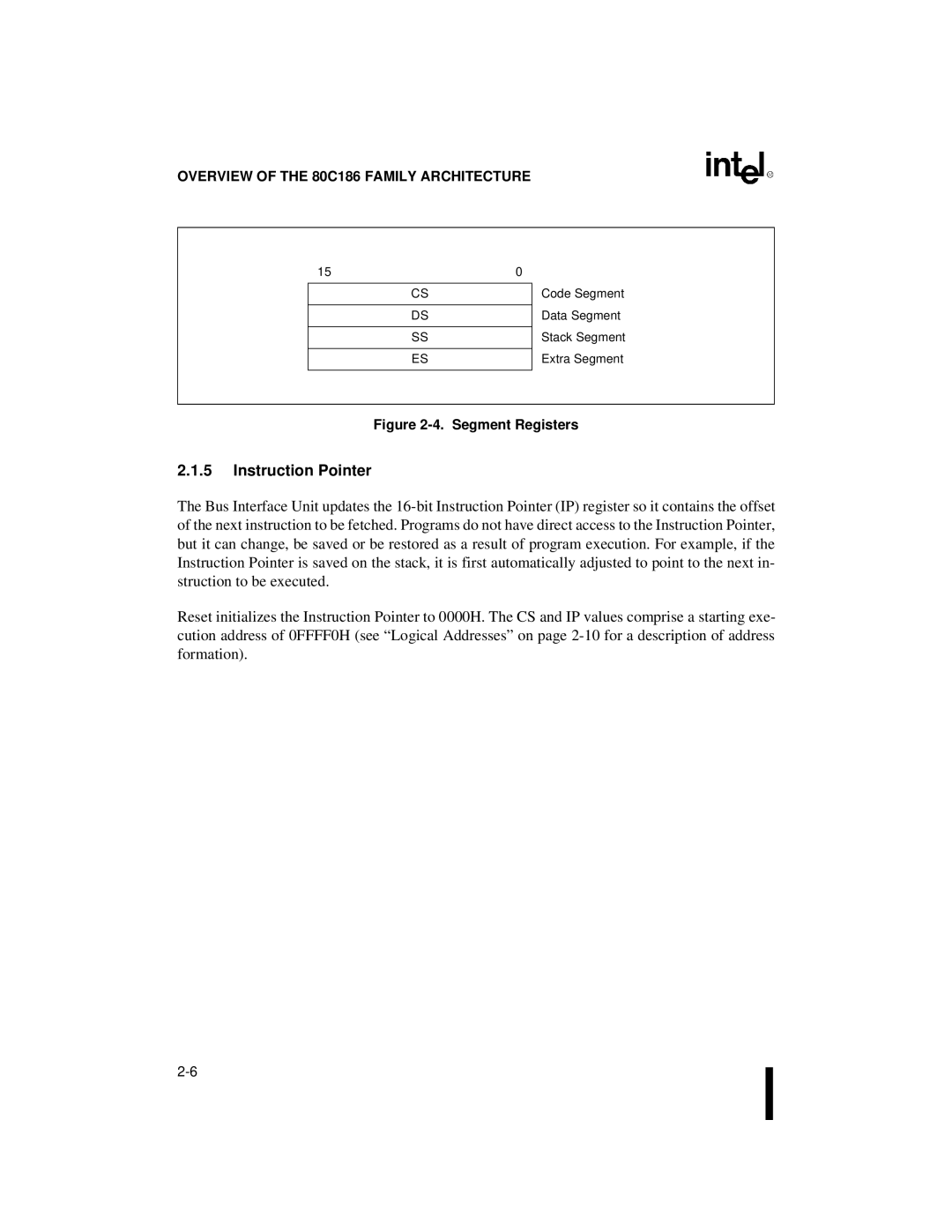 Intel 80C186XL, 80C188XL user manual Instruction Pointer, Segment Registers 