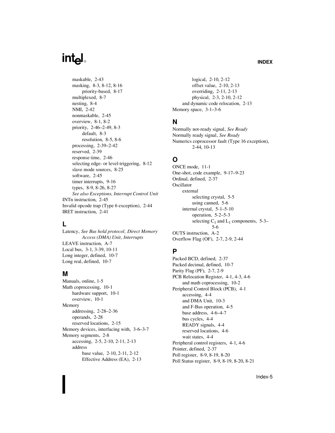 Intel 80C188XL, 80C186XL user manual Index-5 