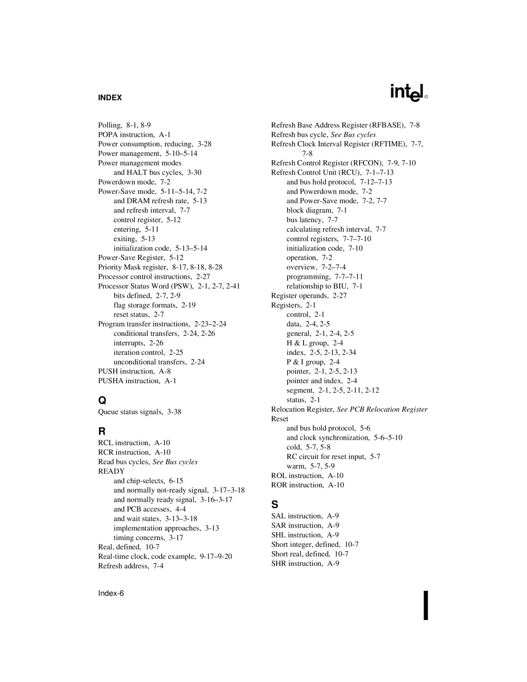 Intel 80C186XL, 80C188XL user manual Index-6 