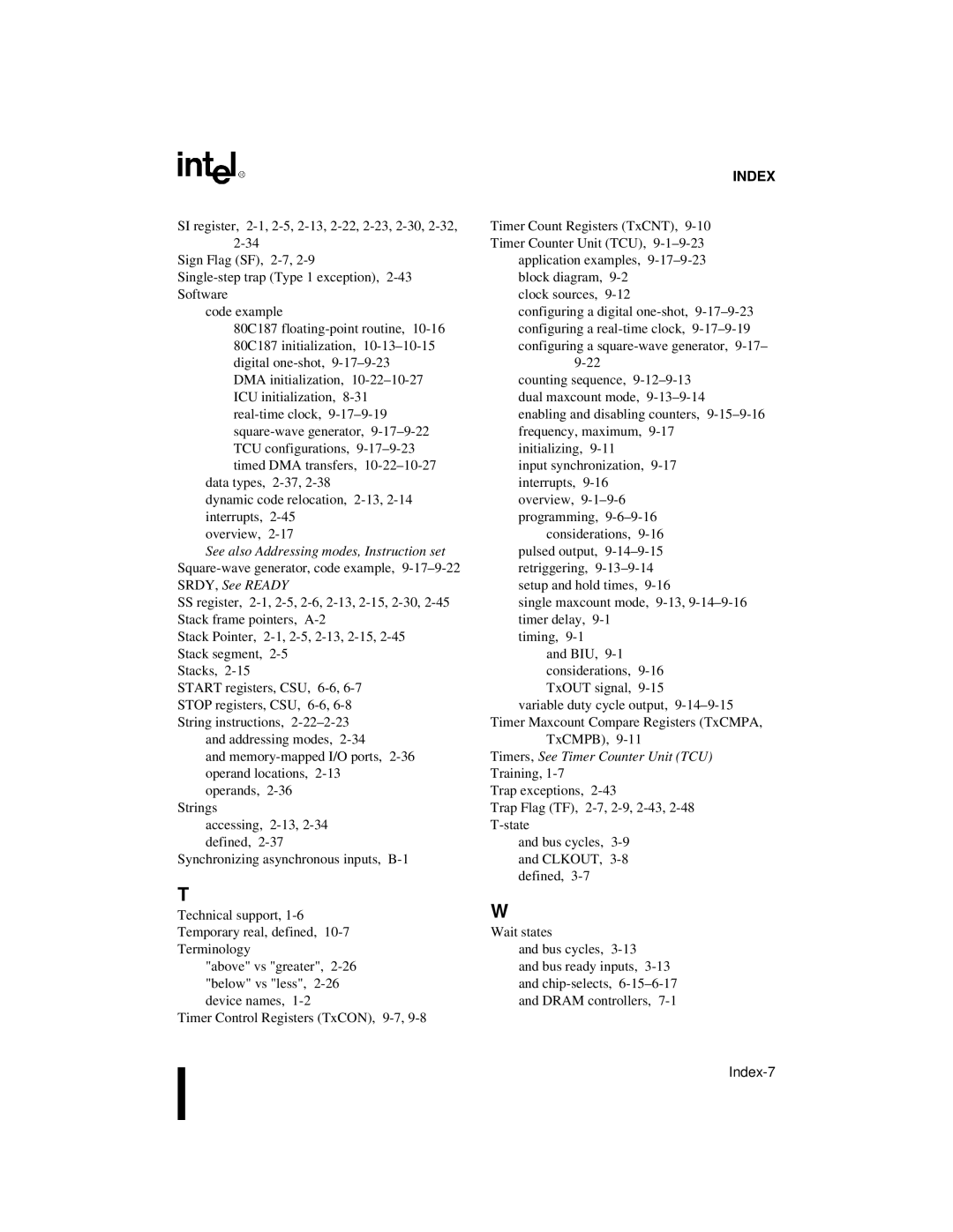 Intel 80C188XL, 80C186XL user manual Index-7 