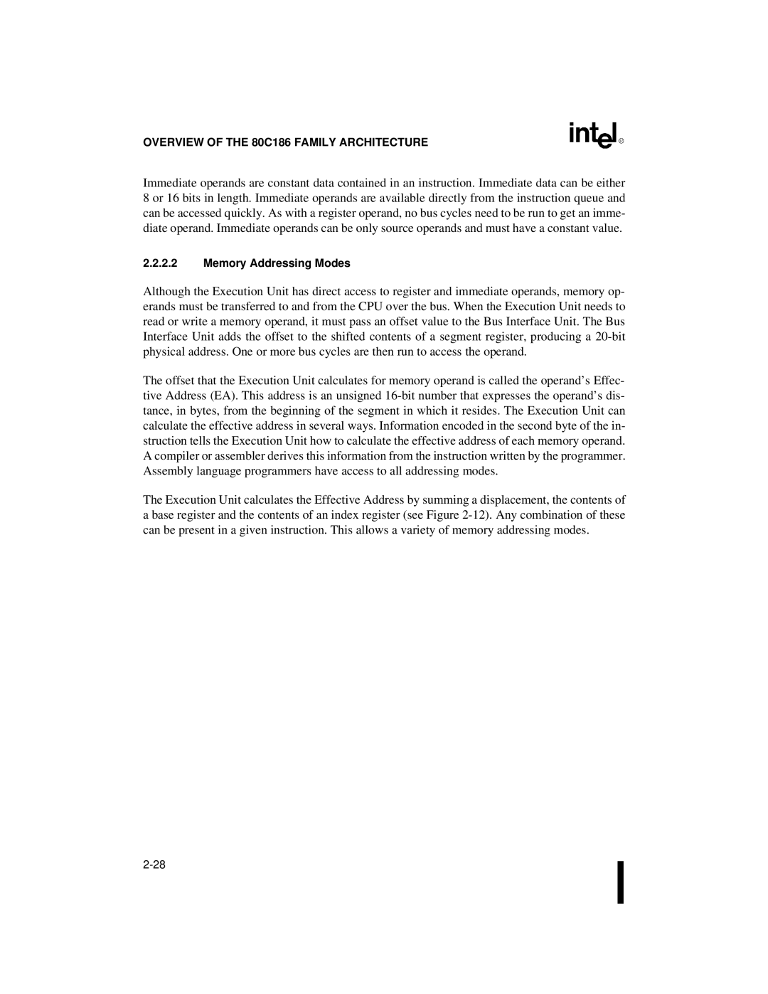 Intel 80C186XL, 80C188XL user manual Memory Addressing Modes 