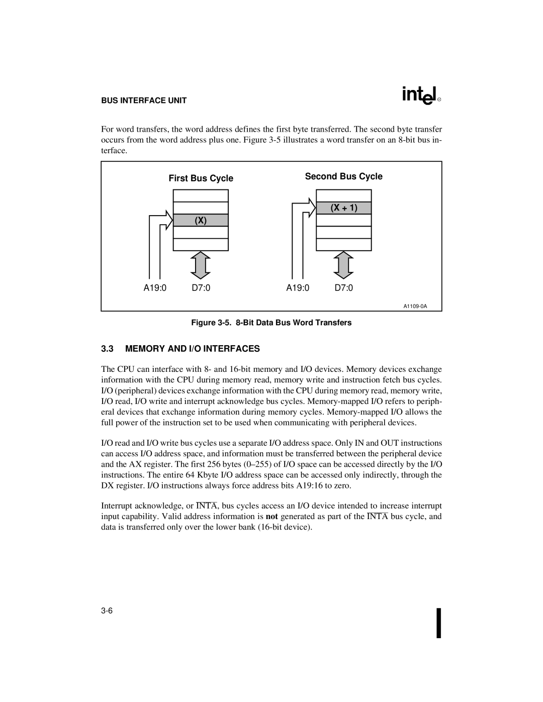 Intel 80C186XL, 80C188XL user manual Memory and I/O Interfaces, Bit Data Bus Word Transfers 