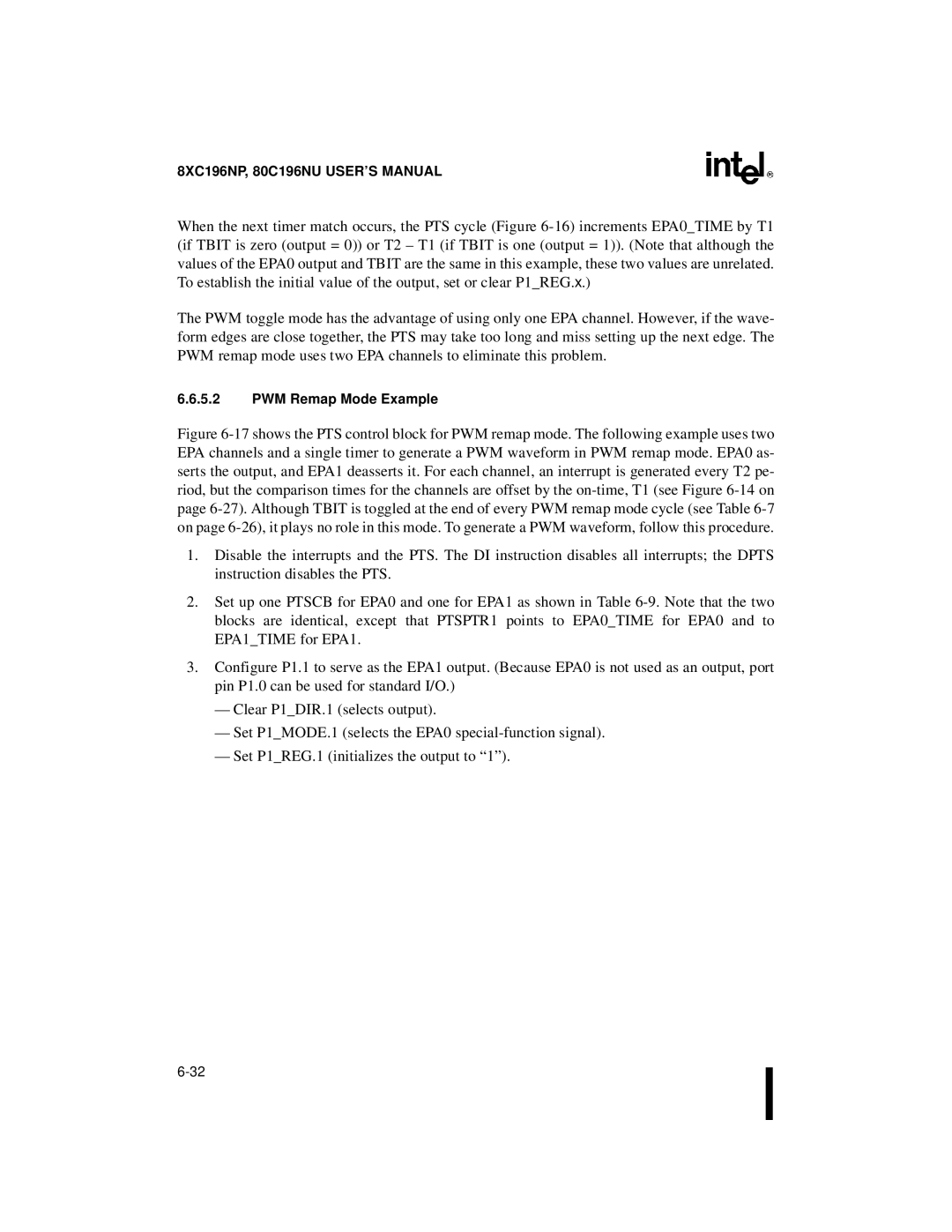 Intel 8XC196NP, 80C196NU, Microcontroller manual PWM Remap Mode Example 