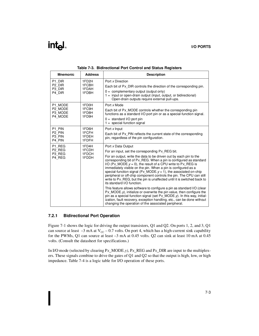 Intel 8XC196NP, 80C196NU, Microcontroller Bidirectional Port Operation, Bidirectional Port Control and Status Registers 