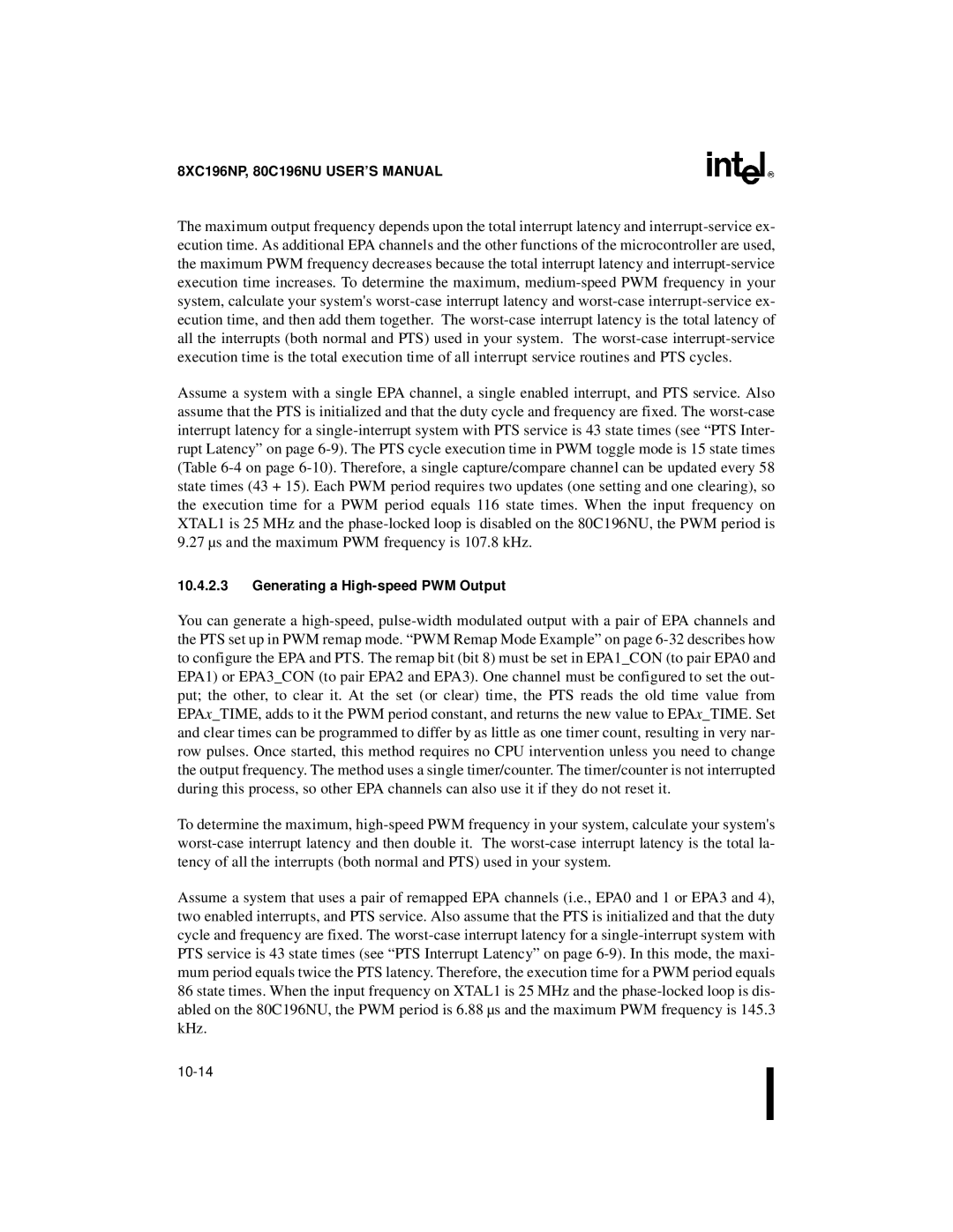 Intel 8XC196NP, 80C196NU, Microcontroller manual Generating a High-speed PWM Output 