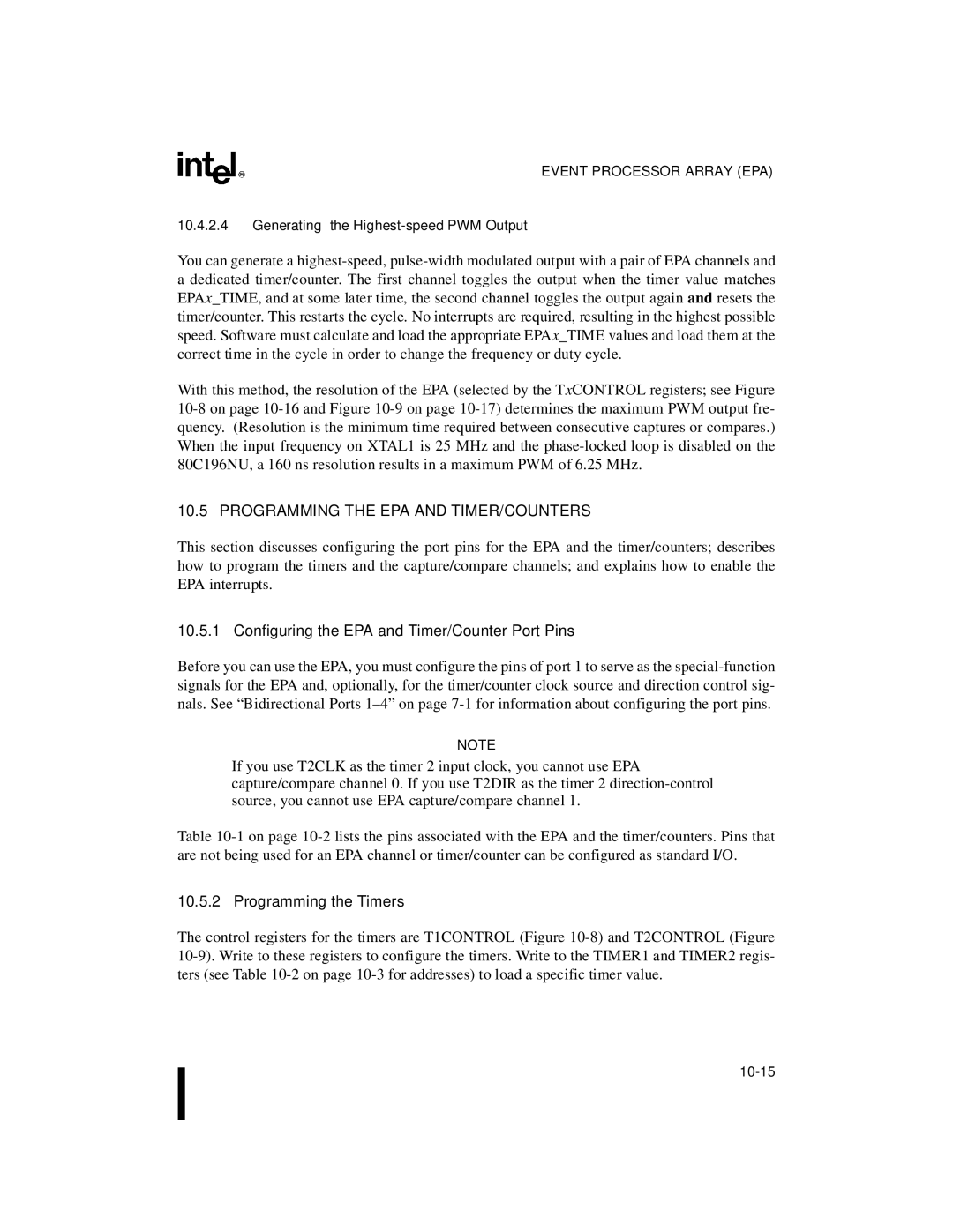 Intel Microcontroller, 80C196NU Programming the EPA and TIMER/COUNTERS, Configuring the EPA and Timer/Counter Port Pins 
