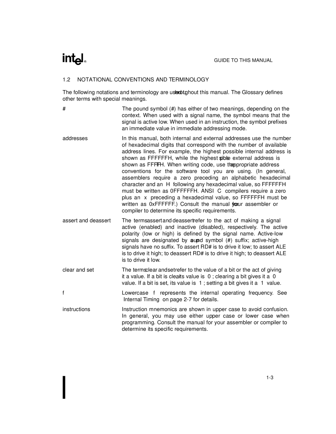 Intel 8XC196NP, 80C196NU, Microcontroller manual Notational Conventions and Terminology, Addresses 