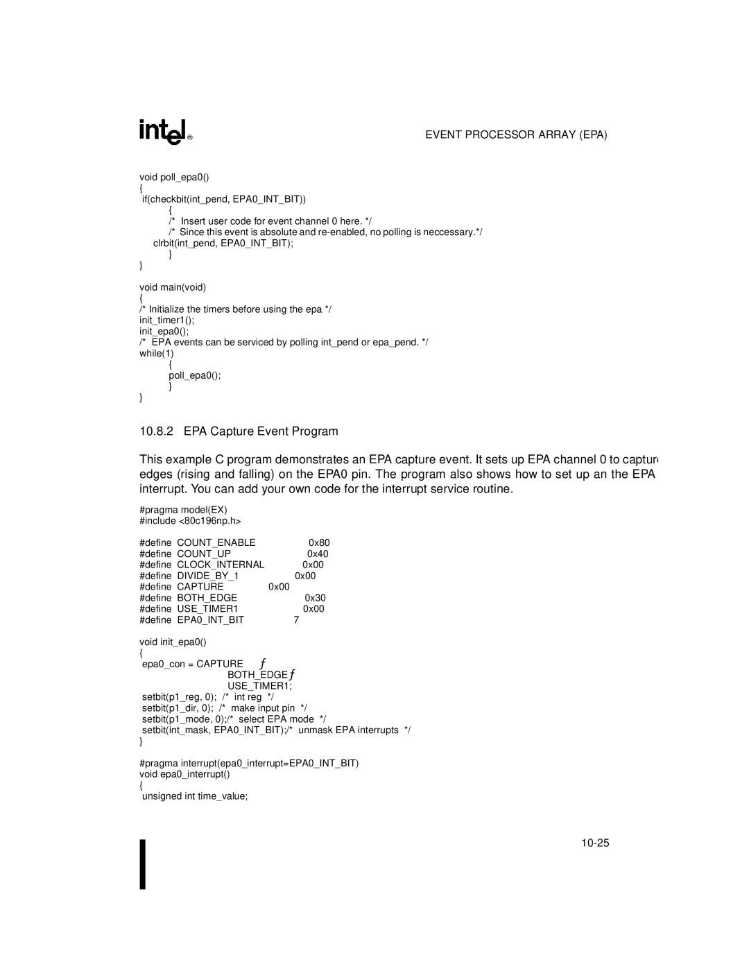 Intel 80C196NU, 8XC196NP, Microcontroller manual EPA Capture Event Program 