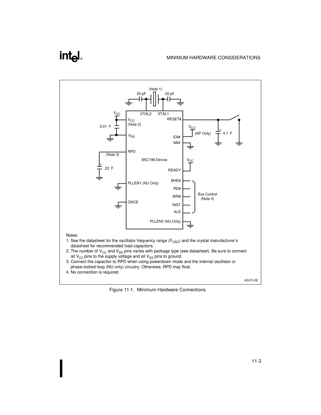 Intel Microcontroller, 80C196NU, 8XC196NP manual Minimum Hardware Connections 