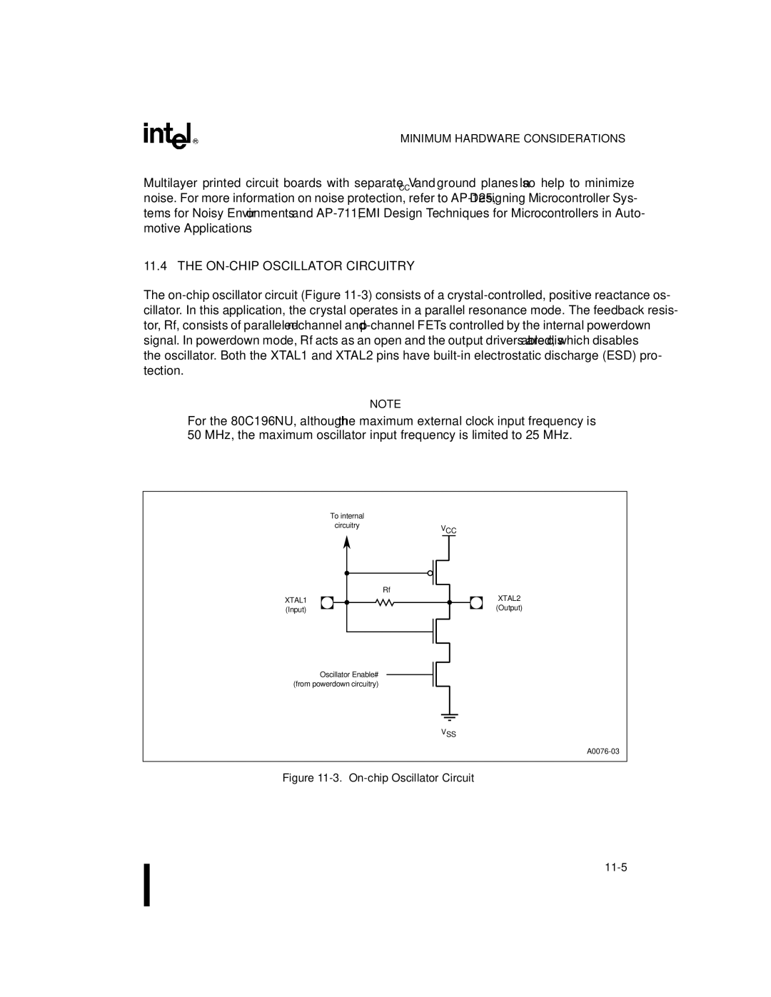 Intel 8XC196NP, 80C196NU, Microcontroller manual ON-CHIP Oscillator Circuitry, On-chip Oscillator Circuit 