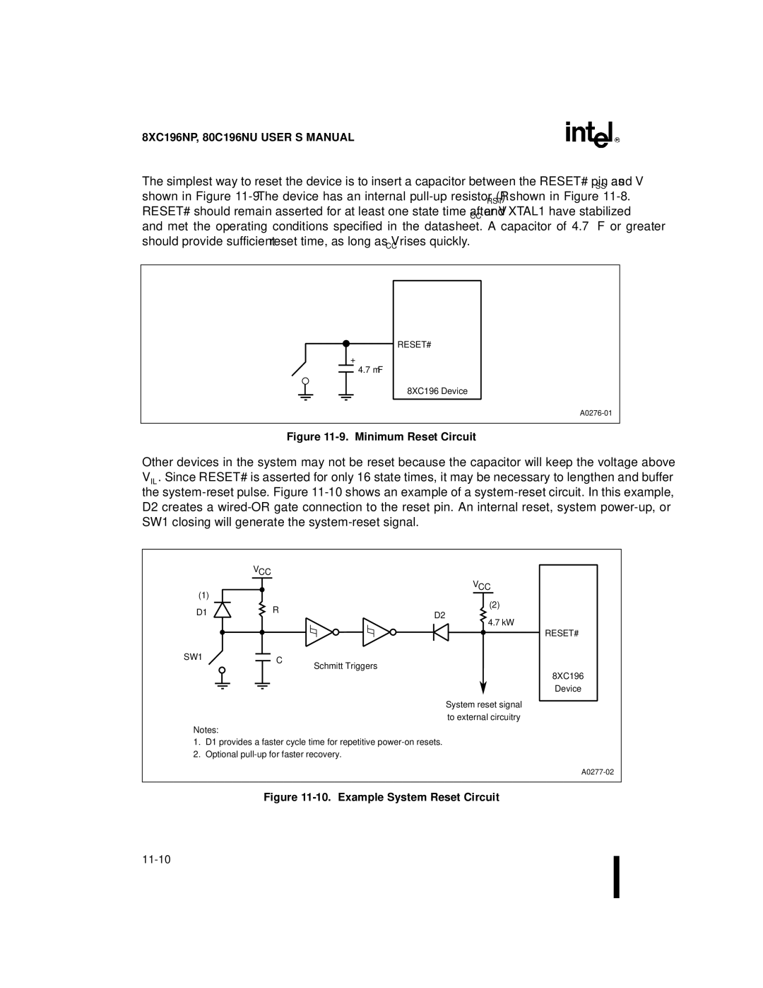 Intel 80C196NU, 8XC196NP, Microcontroller manual Minimum Reset Circuit 