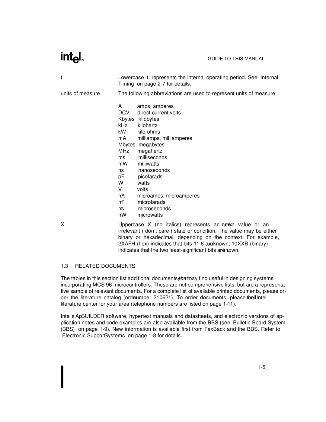 Intel 80C196NU, 8XC196NP, Microcontroller manual Units of measure, Related Documents 