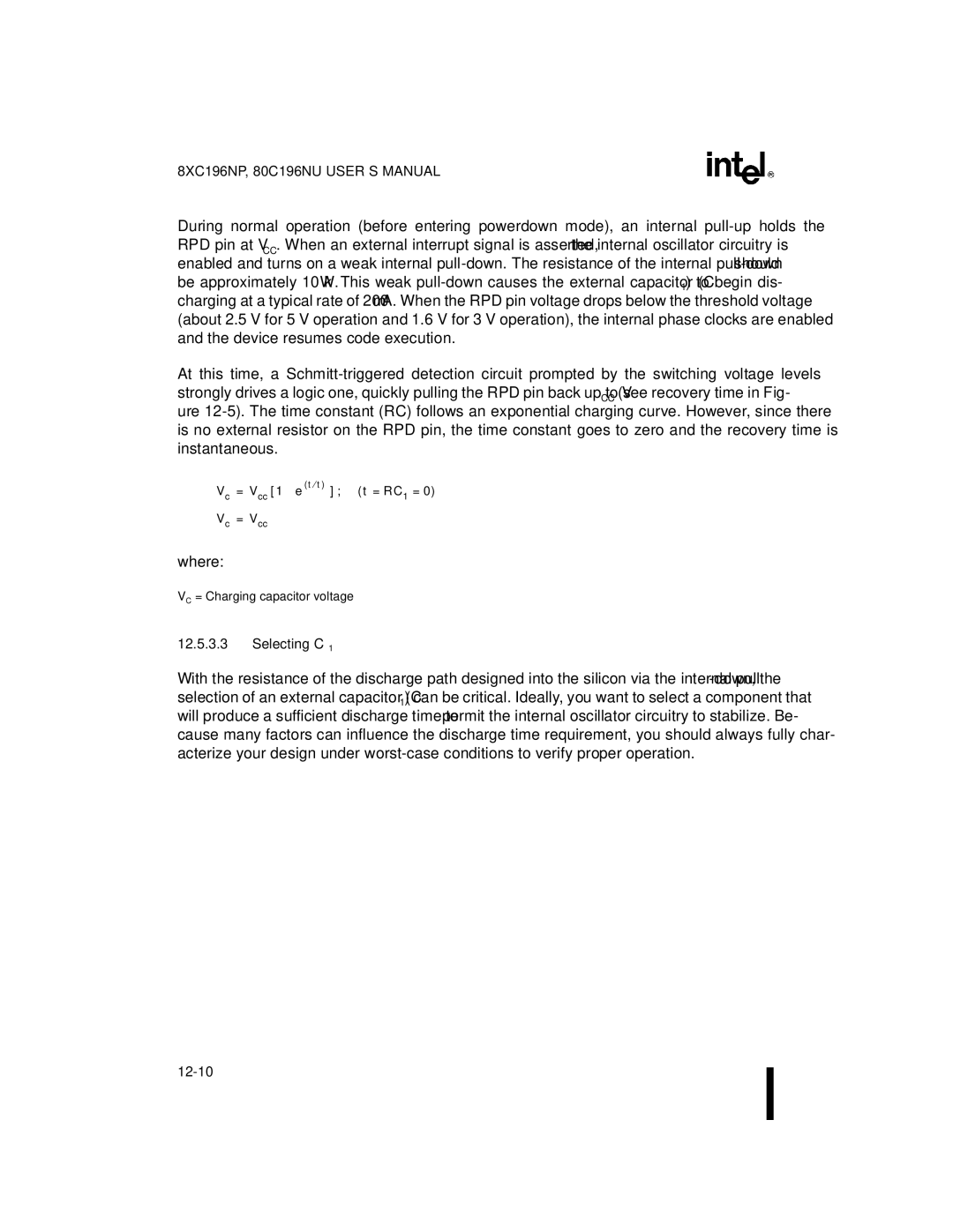 Intel Microcontroller, 80C196NU, 8XC196NP manual Selecting C1 