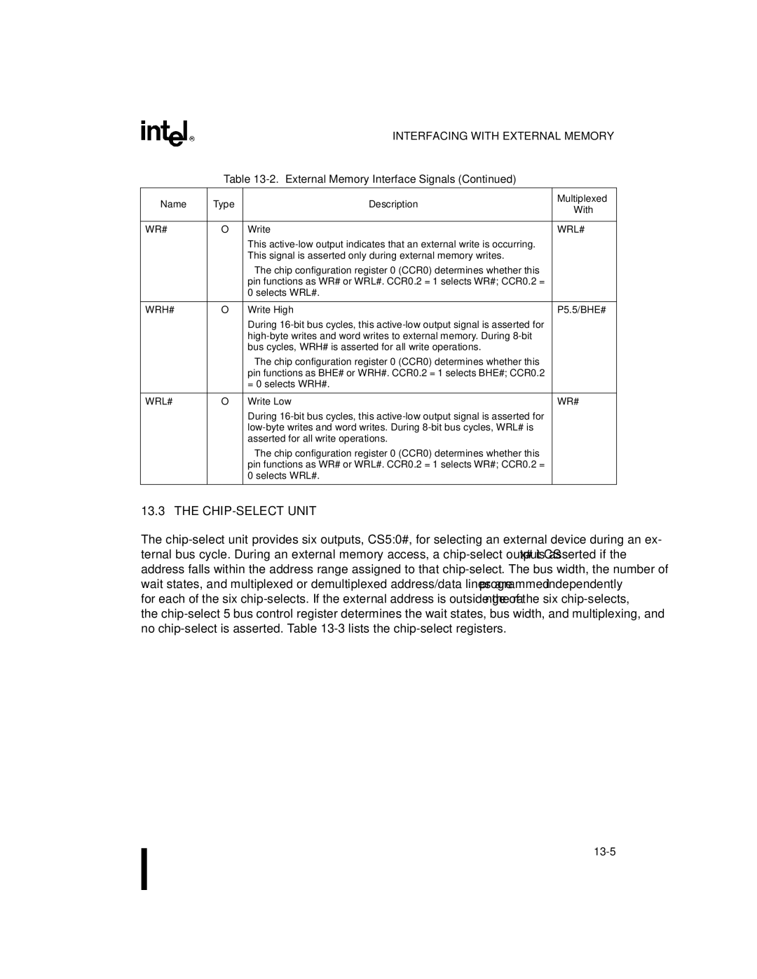 Intel 8XC196NP, 80C196NU, Microcontroller manual CHIP-SELECT Unit, Wrl#, Wrh# 