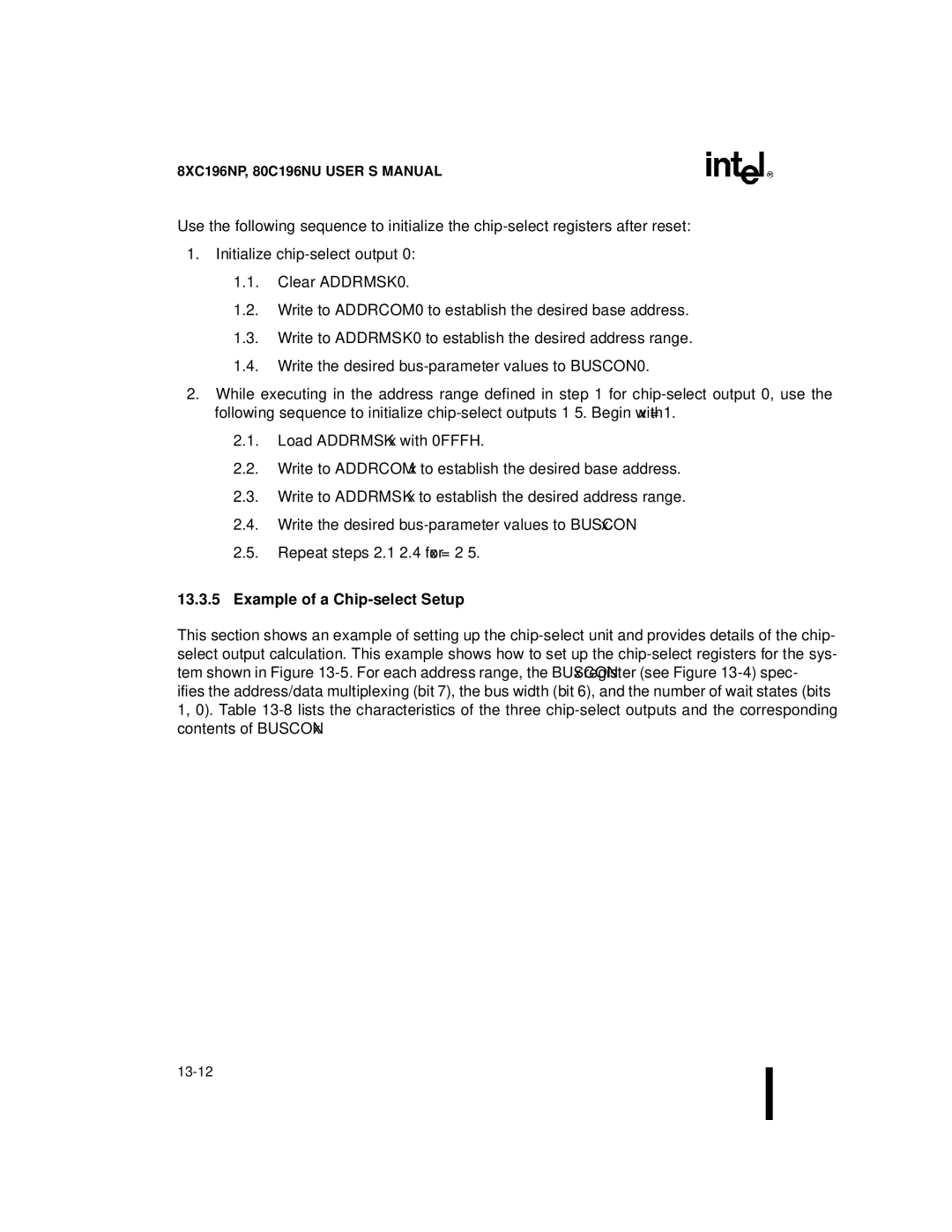 Intel Microcontroller, 80C196NU, 8XC196NP manual Example of a Chip-select Setup 