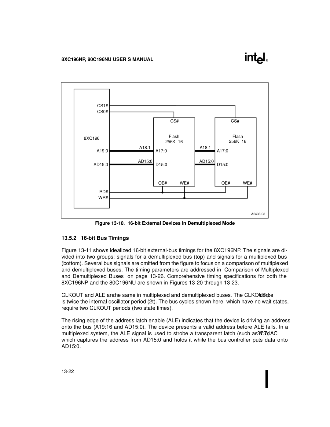 Intel 80C196NU, 8XC196NP, Microcontroller manual 13.5.2 16-bit Bus Timings, Cs# 