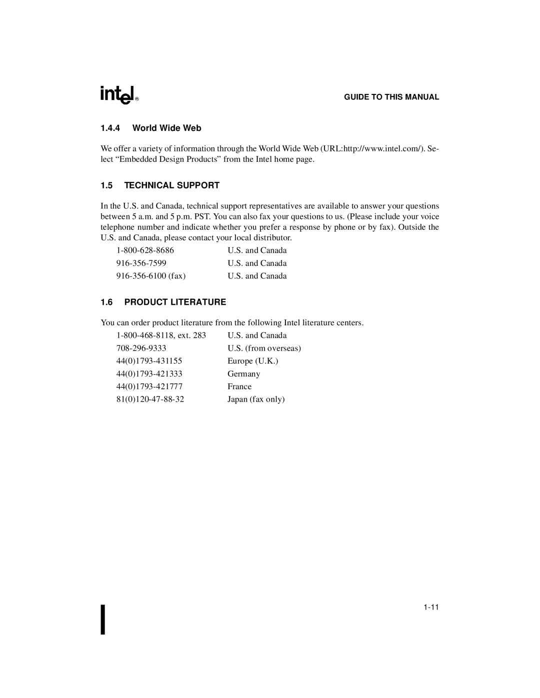 Intel 80C196NU, 8XC196NP, Microcontroller manual World Wide Web, Technical Support, Product Literature 