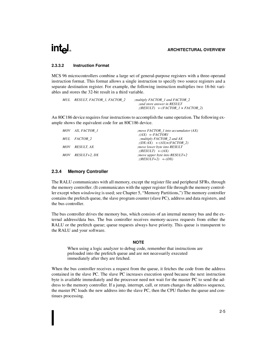 Intel Microcontroller, 80C196NU, 8XC196NP manual Memory Controller, Instruction Format 