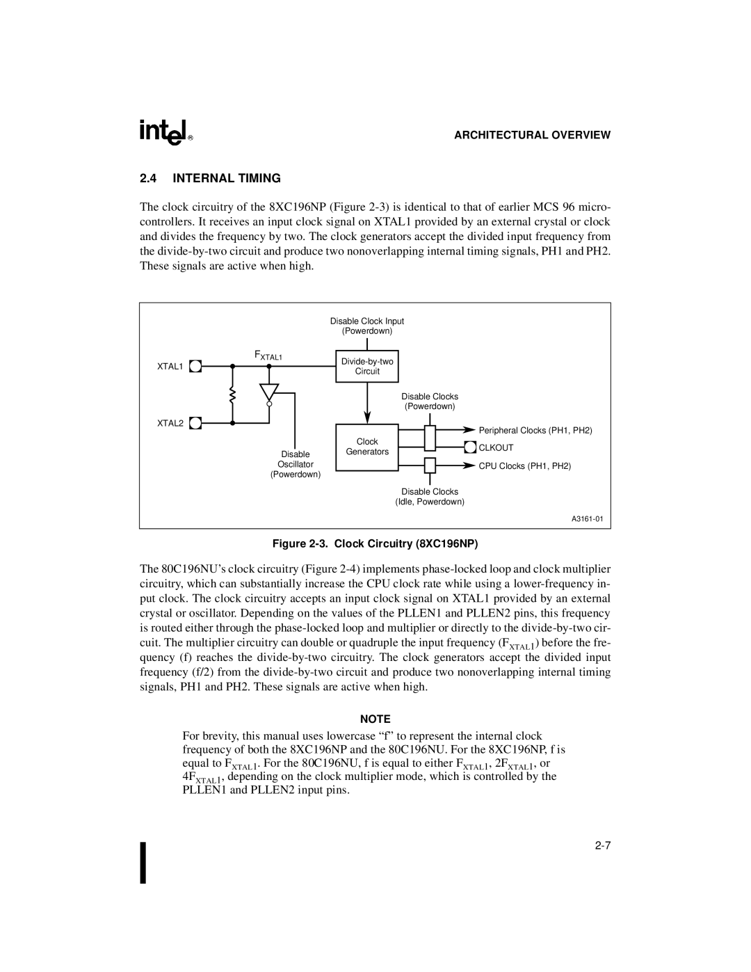 Intel 80C196NU, Microcontroller manual Internal Timing, Clock Circuitry 8XC196NP 