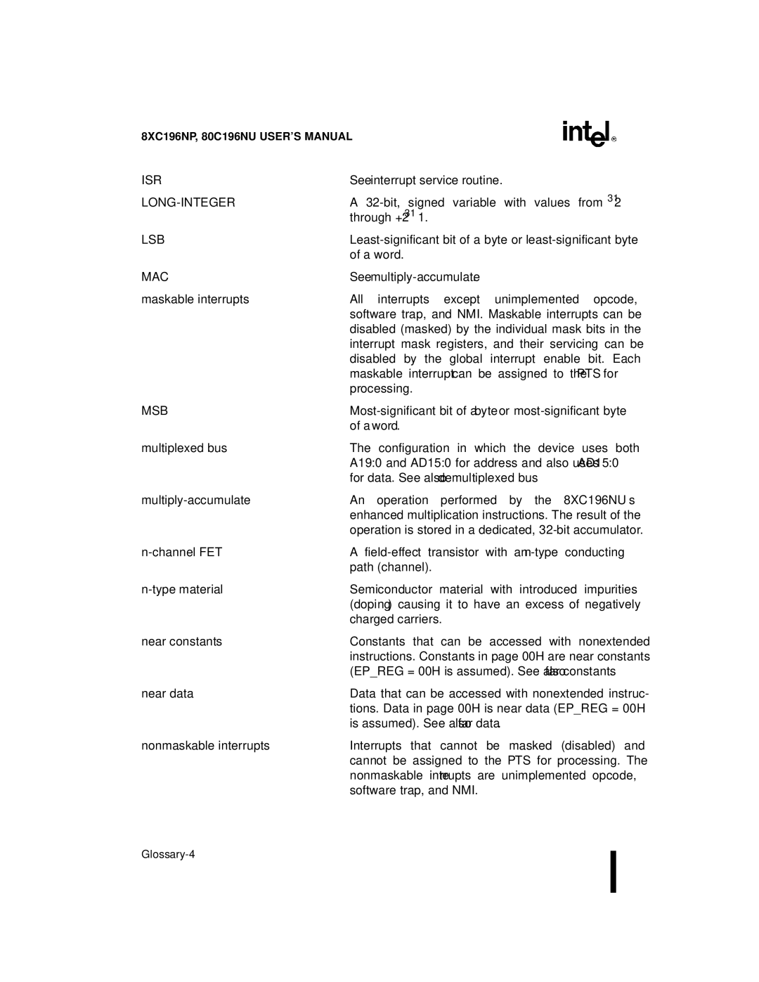 Intel 80C196NU, 8XC196NP, Microcontroller manual Isr 