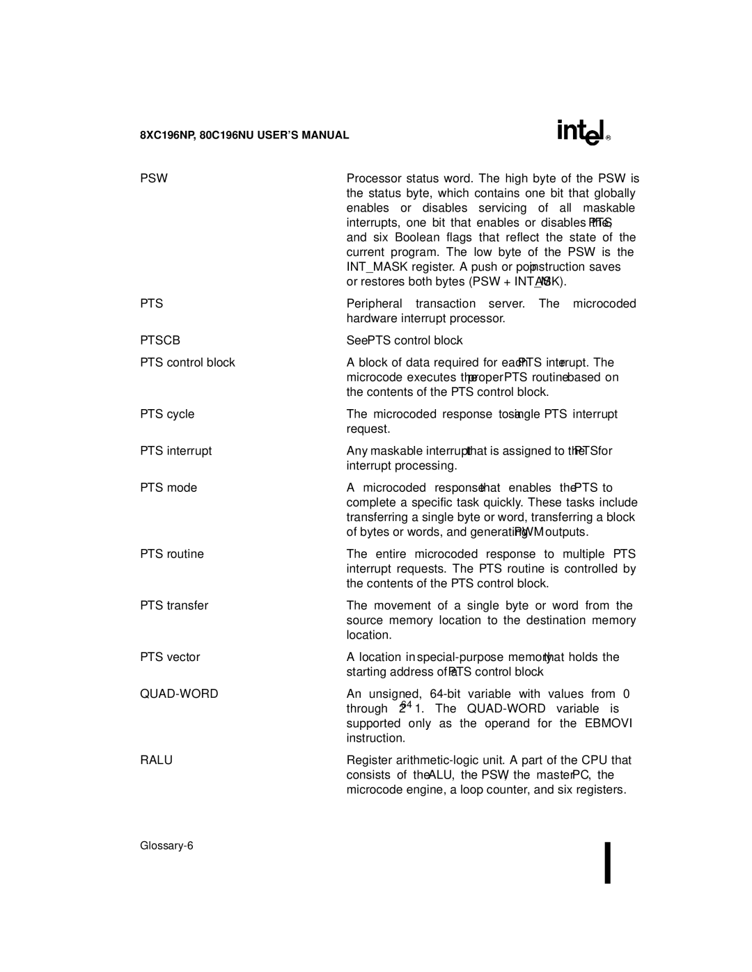 Intel Microcontroller, 80C196NU, 8XC196NP manual Pts 