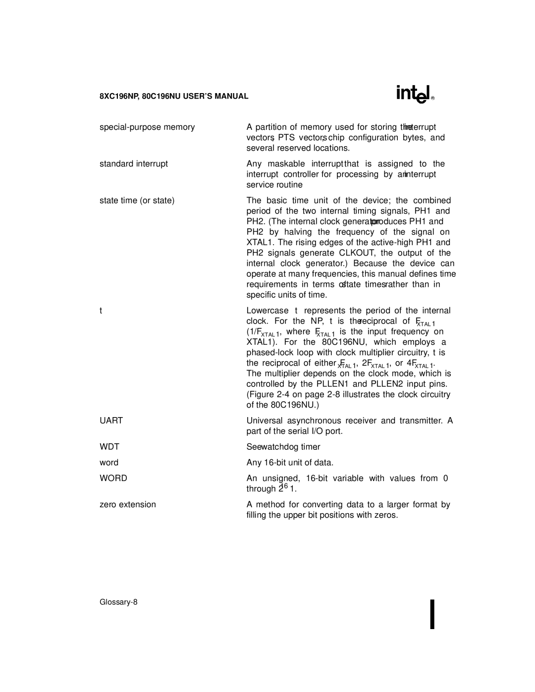 Intel 8XC196NP, 80C196NU, Microcontroller manual Uart 