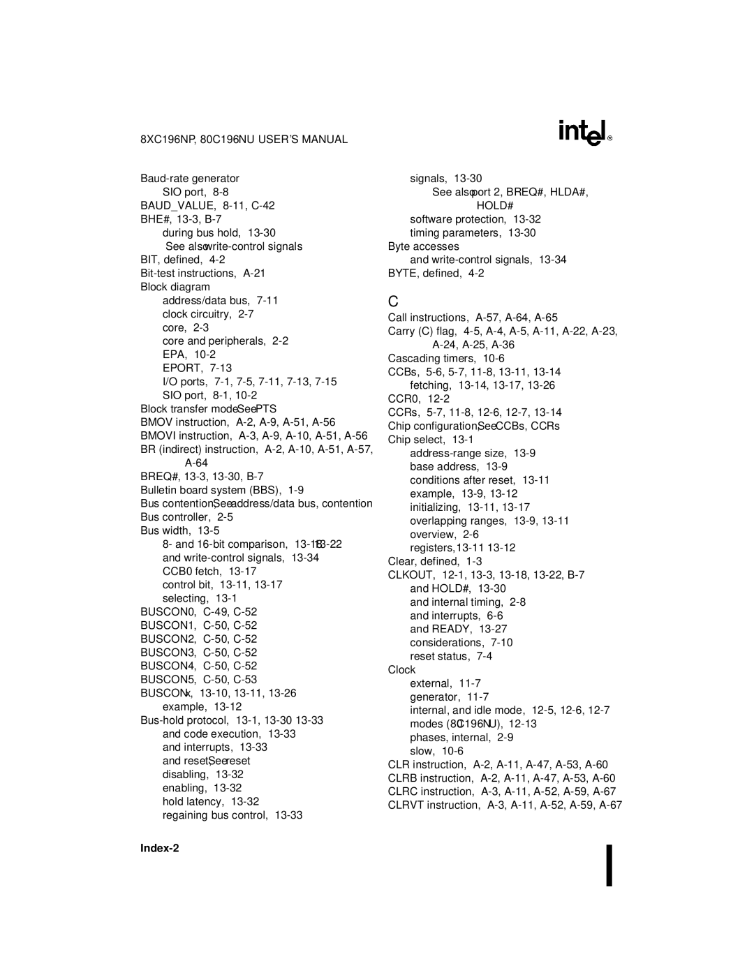 Intel Microcontroller, 80C196NU, 8XC196NP manual Index-2 