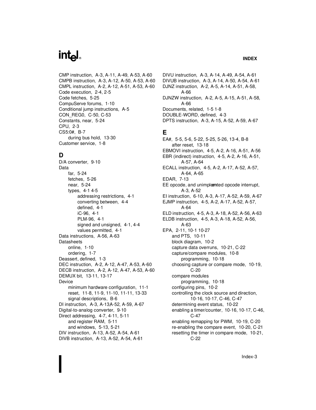 Intel 80C196NU, 8XC196NP, Microcontroller manual Index-3 