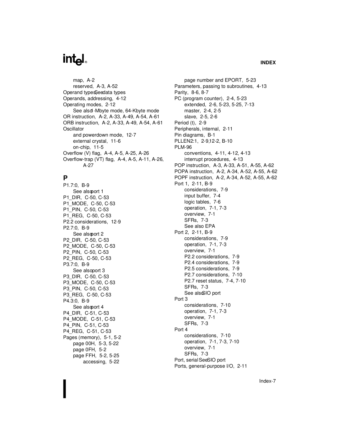 Intel 8XC196NP, 80C196NU, Microcontroller manual Index-7 