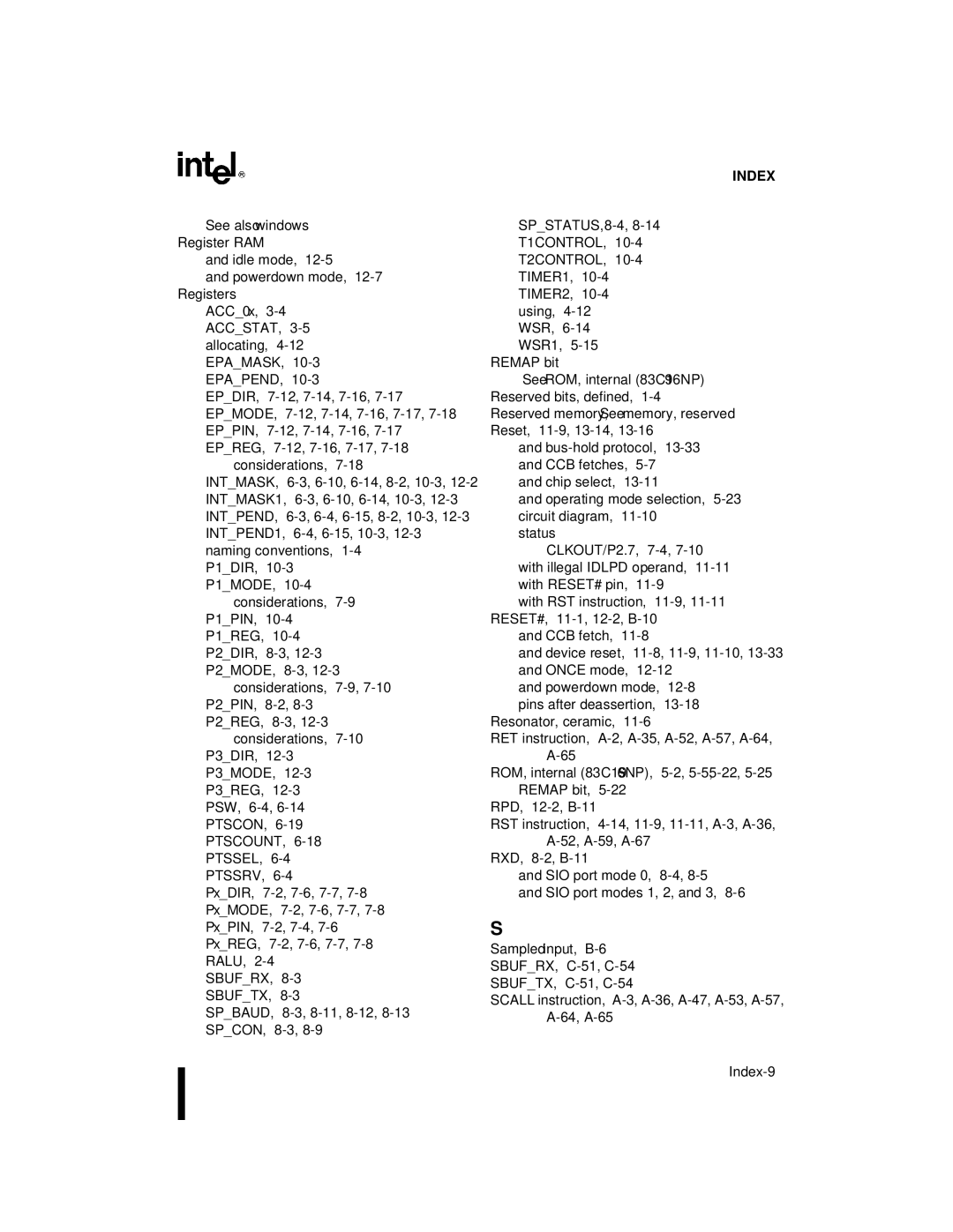 Intel 80C196NU, 8XC196NP, Microcontroller manual Index-9 