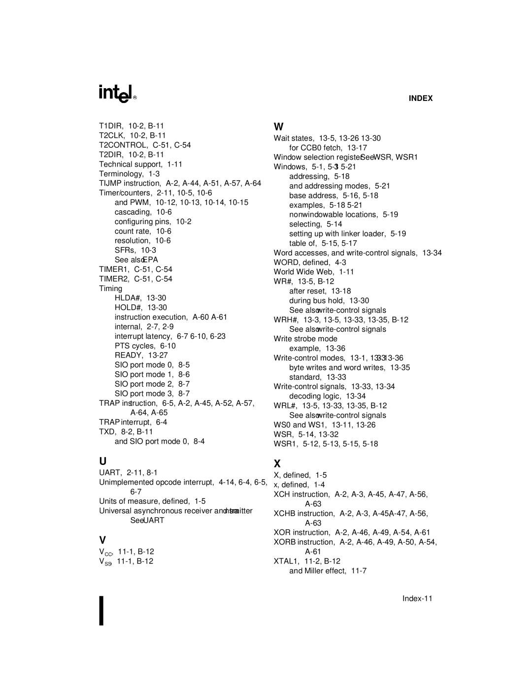 Intel Microcontroller, 80C196NU, 8XC196NP manual Index-11 