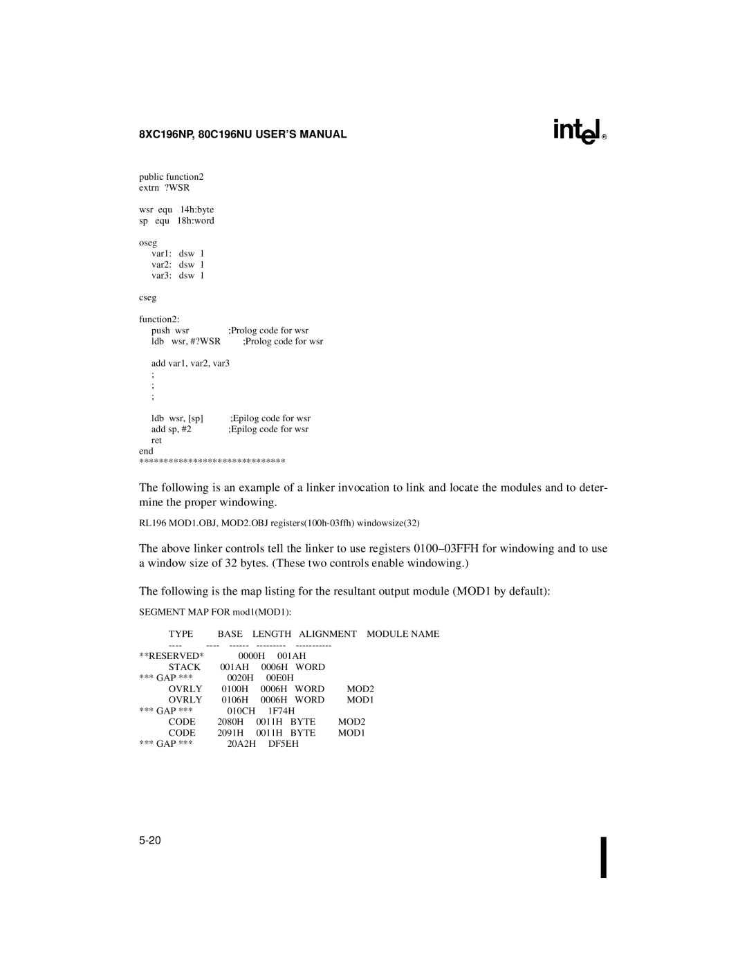 Intel 80C196NU, 8XC196NP, Microcontroller manual Type Base Length Alignment 