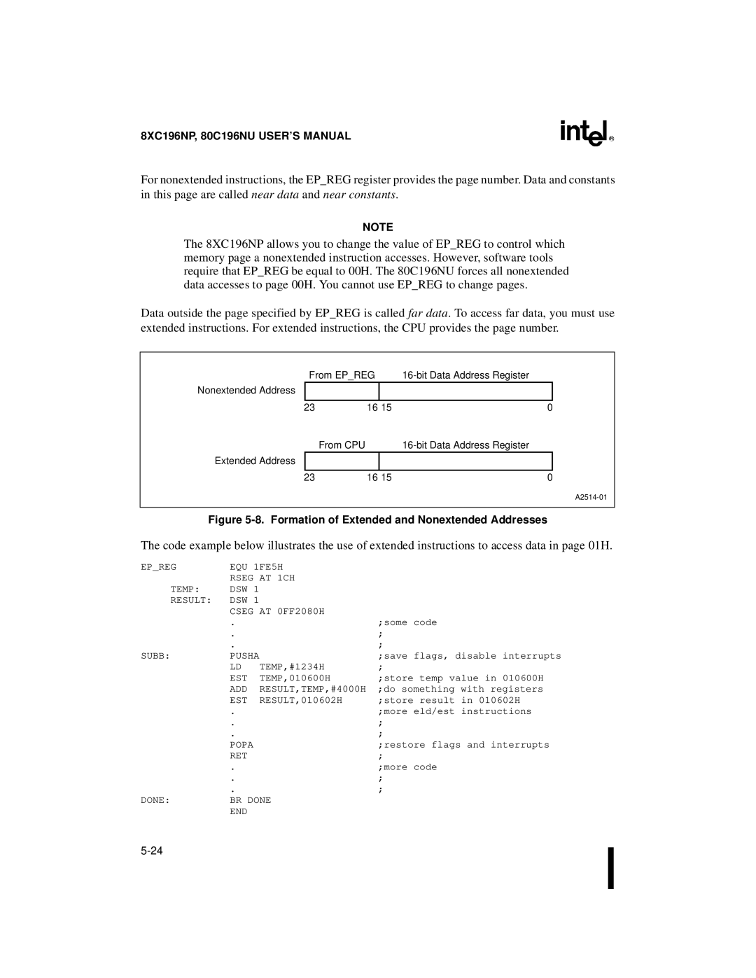 Intel 8XC196NP, 80C196NU, Microcontroller manual Formation of Extended and Nonextended Addresses 