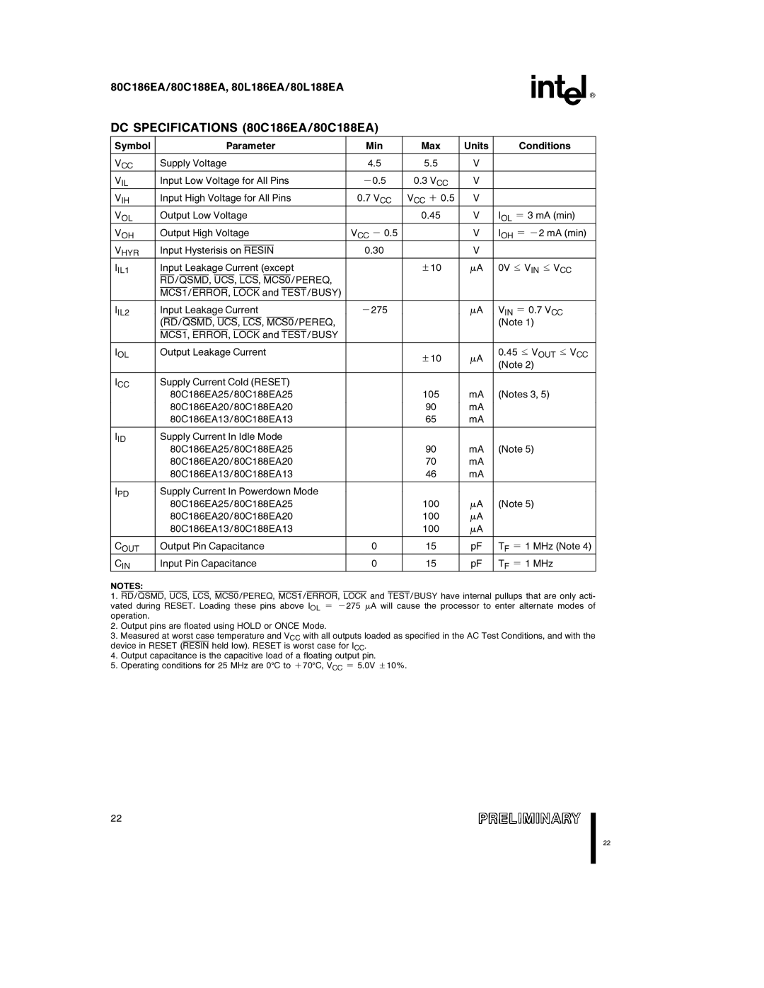 Intel 80L186EA, 80L188EA specifications DC Specifications 80C186EA/80C188EA, RD/QSMD, UCS, LCS, MCS0/PEREQ 