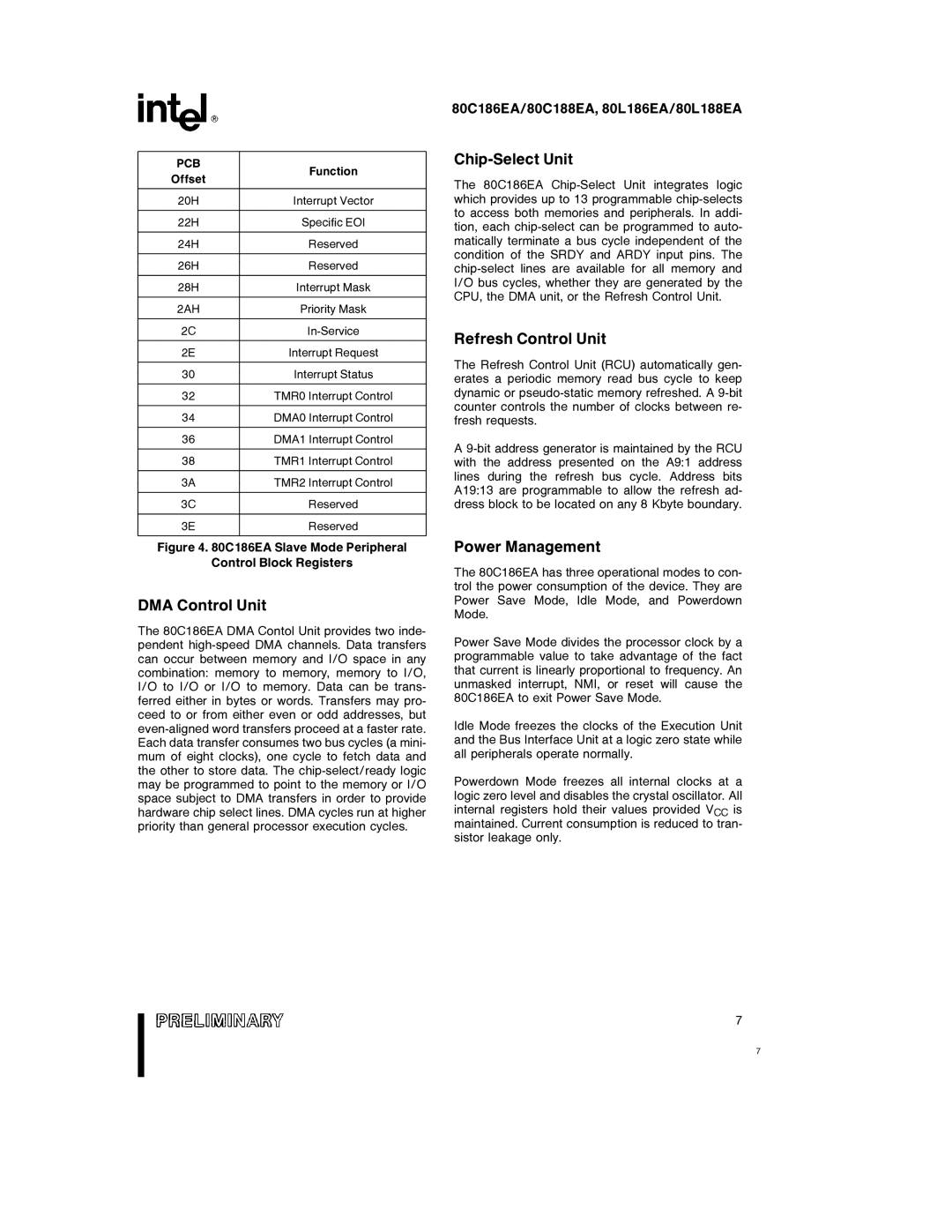 Intel 80C186EA, 80L186EA, 80L188EA, 80C188EA DMA Control Unit, Chip-Select Unit, Refresh Control Unit, Power Management 