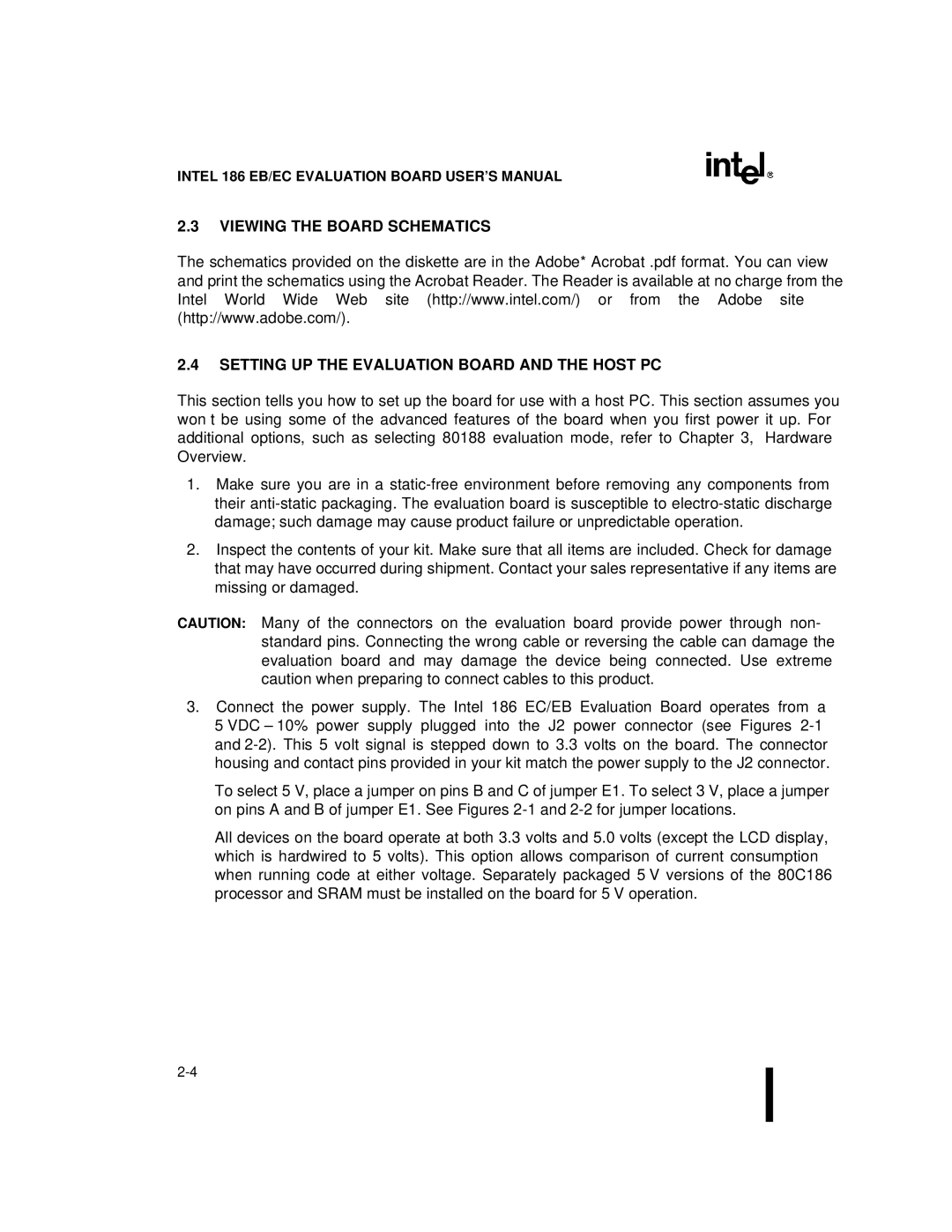 Intel 80C188EB, 80L188EC, 80L186EB, 80L186EC, 80C186EB, 80L188EB, 80C188EC Intel 186 EB/EC Evaluation Board USER’S Manual 