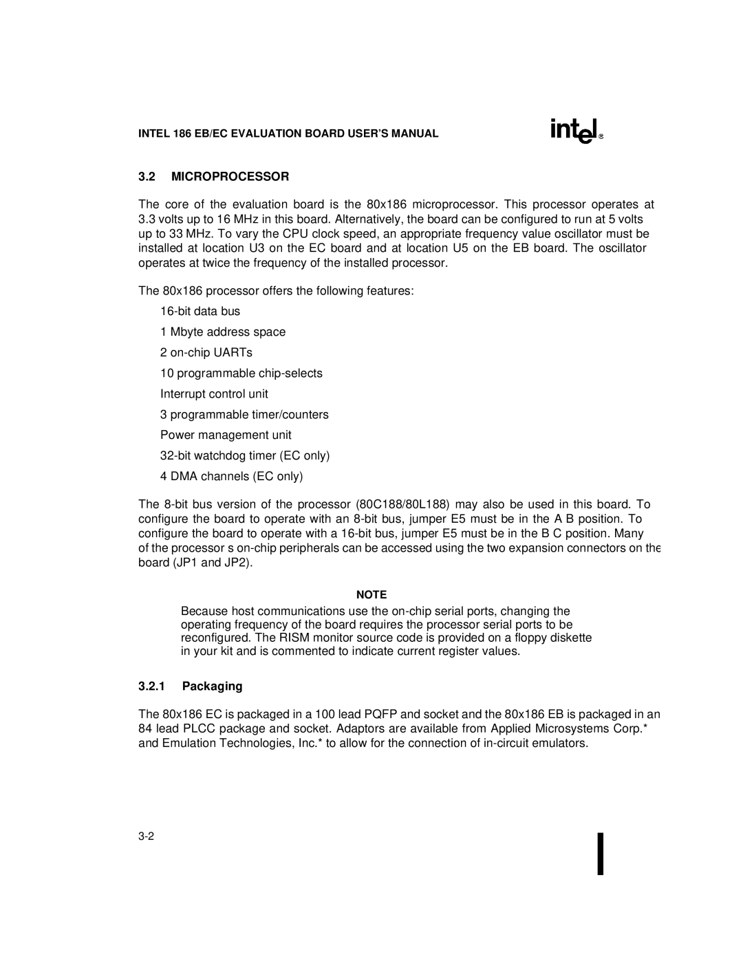 Intel 80L186EC, 80L188EC, 80L186EB, 80C186EB, 80C188EB, 80L188EB, 80C188EC, 80C186EC user manual Microprocessor, Packaging 