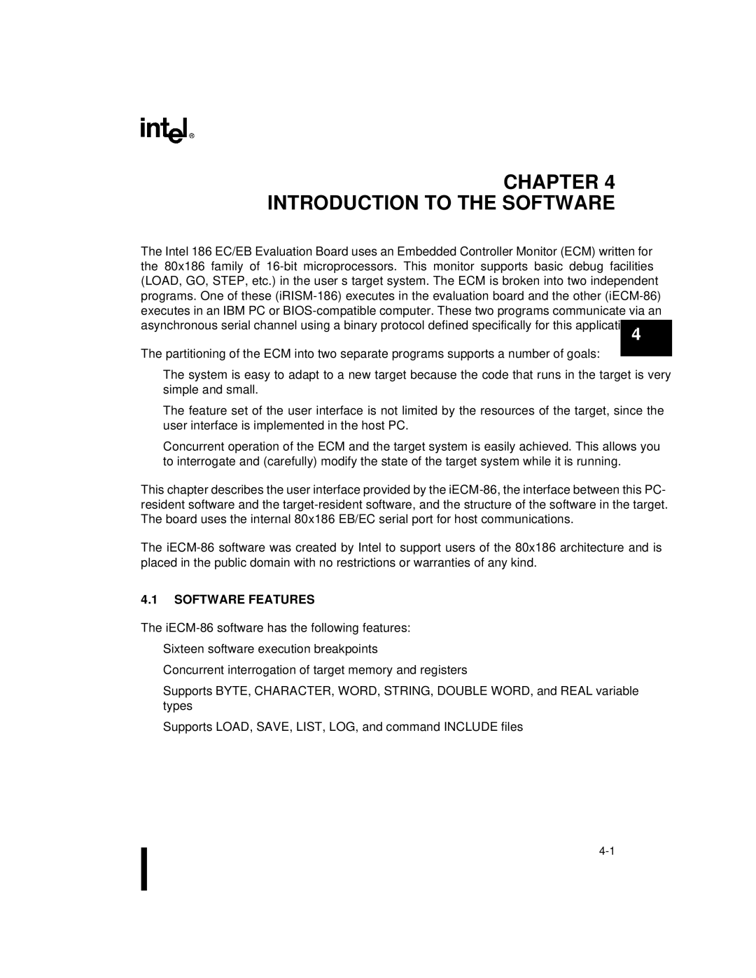 Intel 80C186EB, 80L188EC, 80L186EB, 80L186EC, 80C188EB, 80L188EB, 80C188EC Introduction to the Software, Software Features 