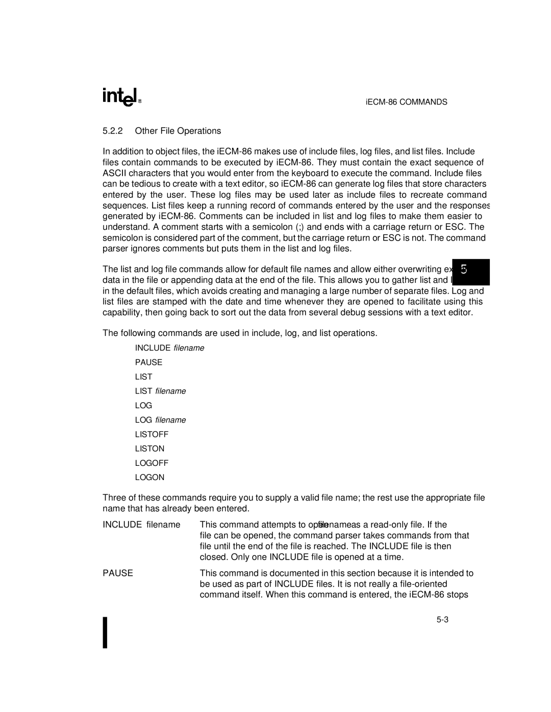 Intel 80L188EB, 80L188EC, 80L186EB, 80L186EC, 80C186EB, 80C188EB, 80C188EC, 80C186EC Other File Operations, Include filename 