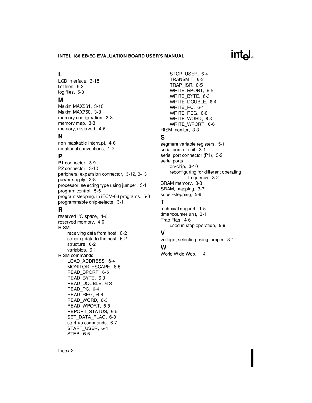 Intel 80L188EC, 80L186EB, 80L186EC, 80C186EB, 80C188EB, 80L188EB, 80C188EC, 80C186EC user manual Index-2 