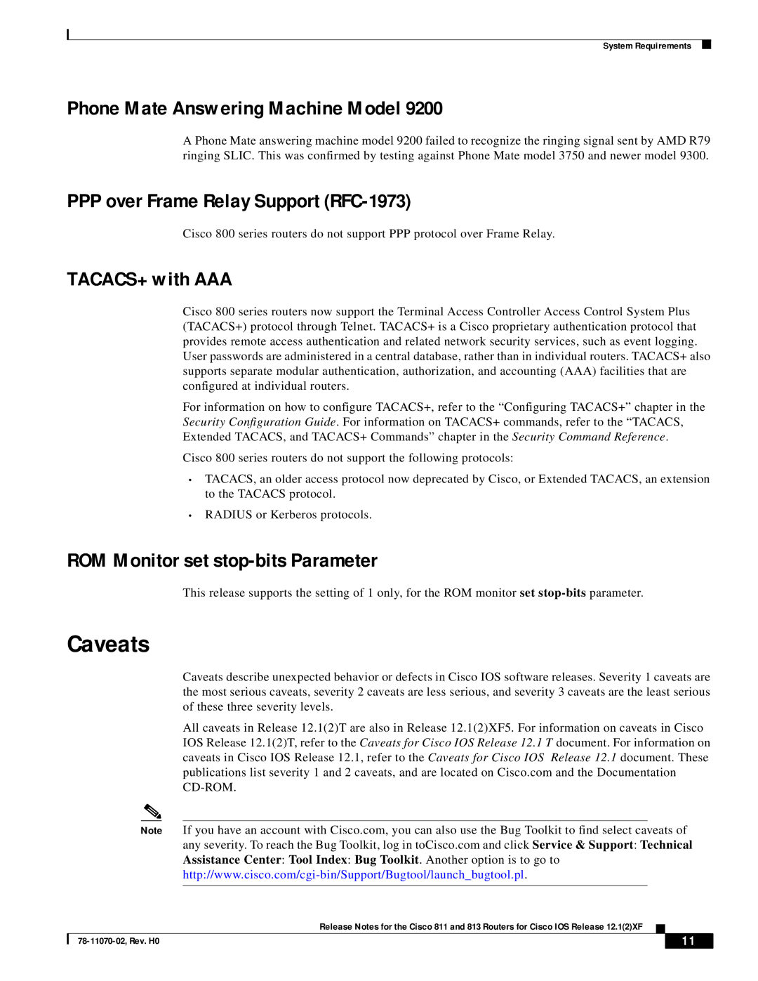 Intel 811, 813 manual Caveats, Phone Mate Answering Machine Model, PPP over Frame Relay Support RFC-1973, TACACS+ with AAA 